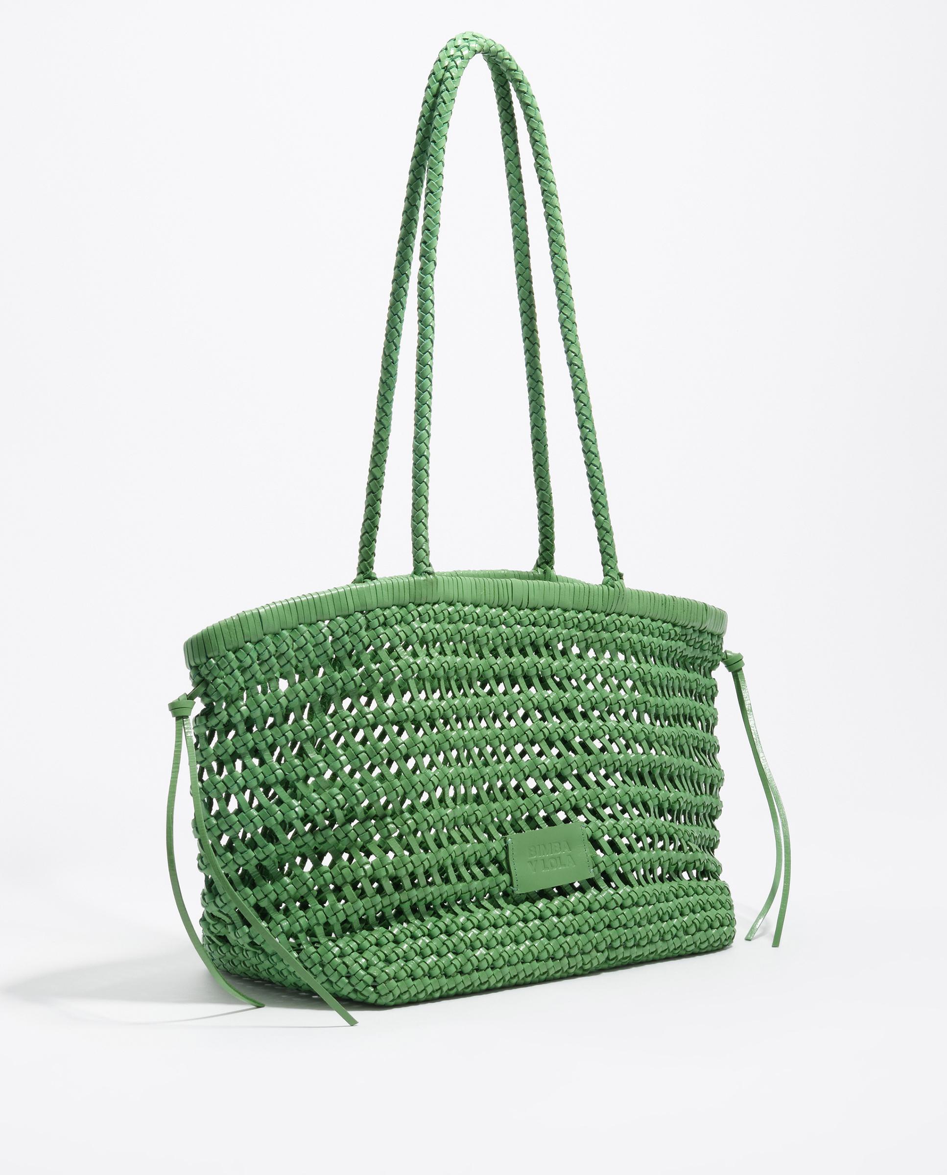 Cesto Shopper Entrançado Grande Pele Esmeralda-2