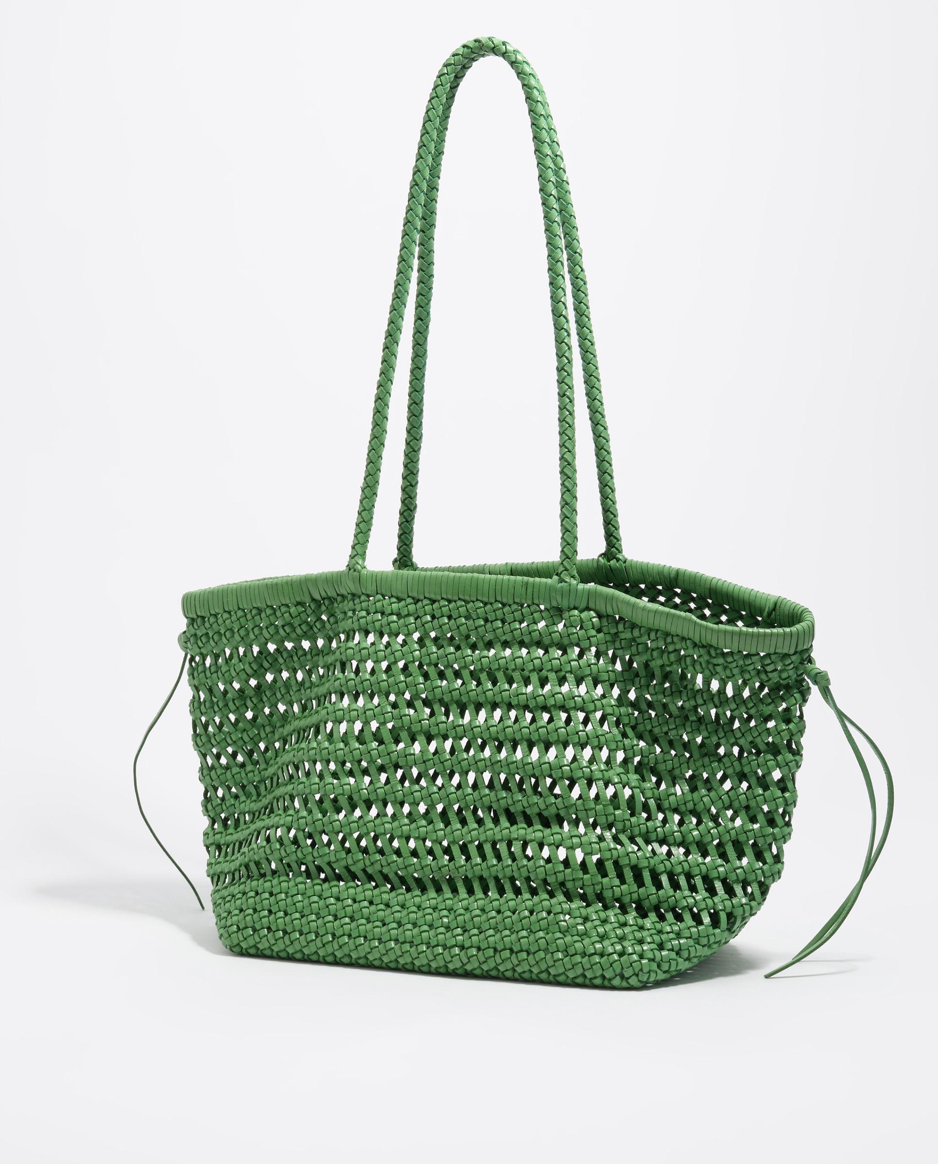 Cesto Shopper Entrançado Grande Pele Esmeralda-6