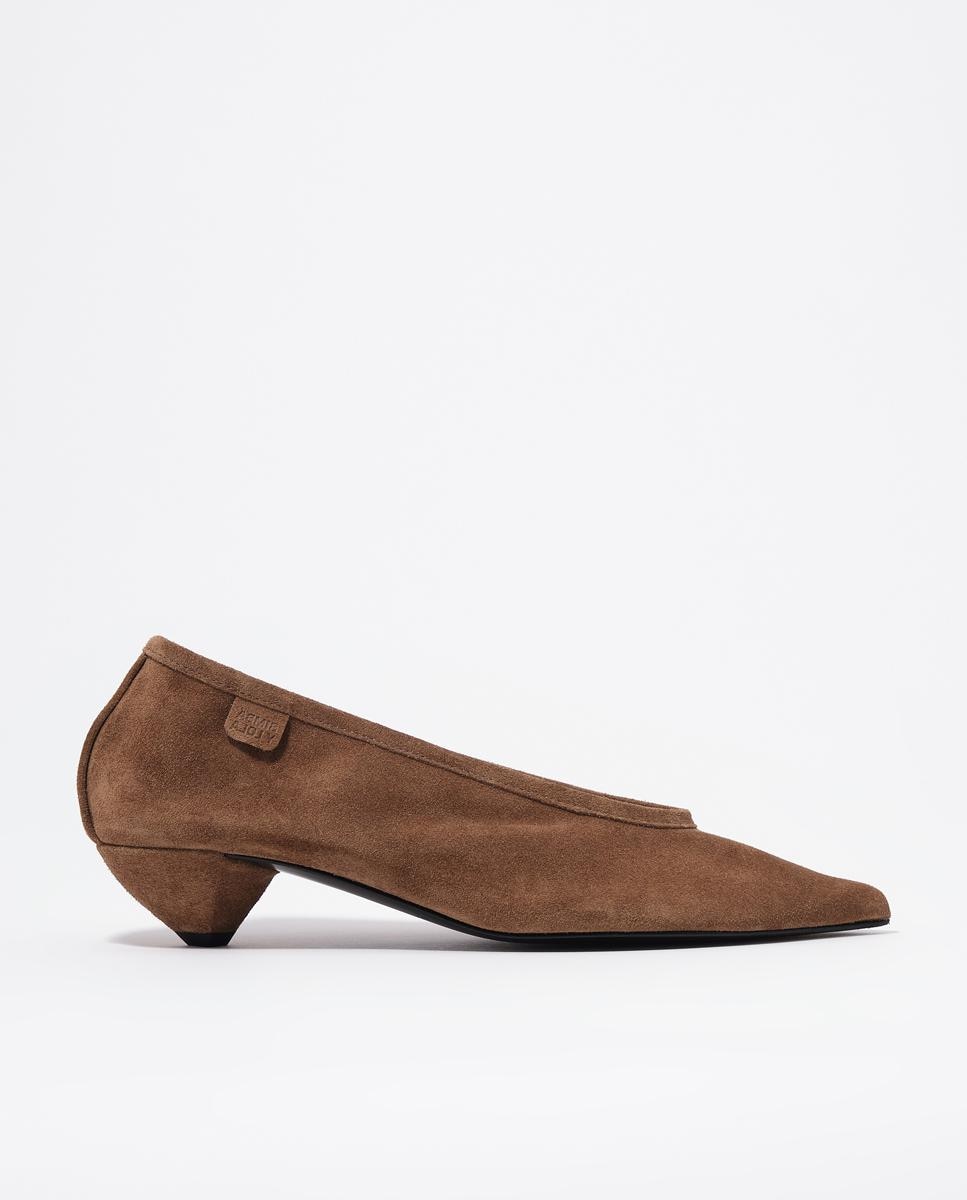 Sapatos de Salto em Camurça de Salto Médio Taupe-1