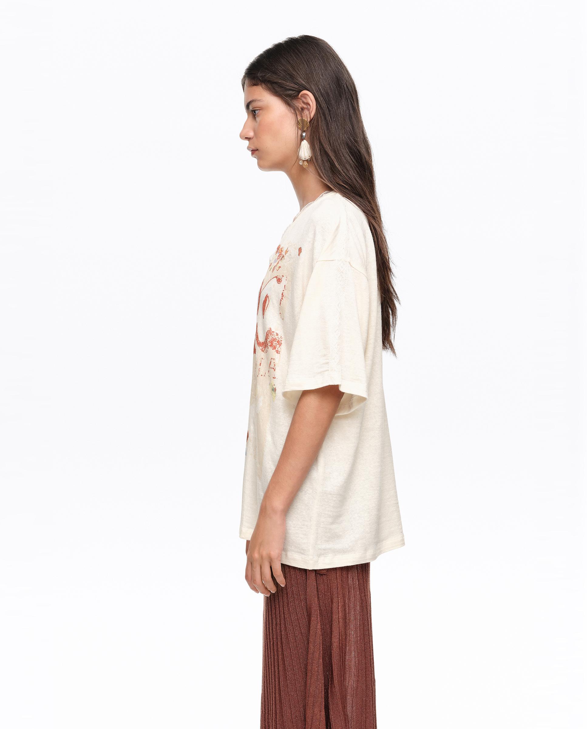T-shirt Oversize com Desenho Frontal Natural-3