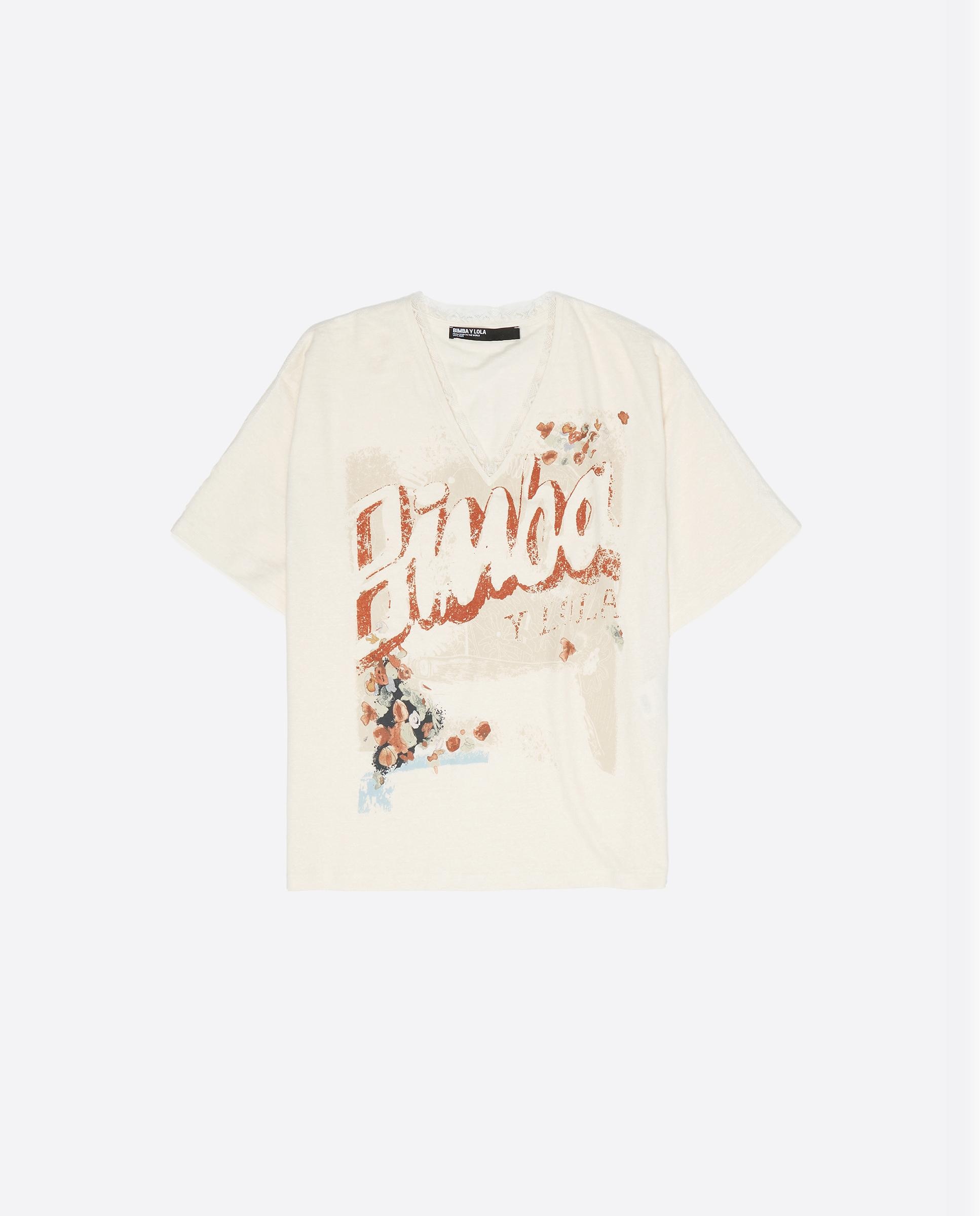 T-shirt Oversize com Desenho Frontal Natural-5