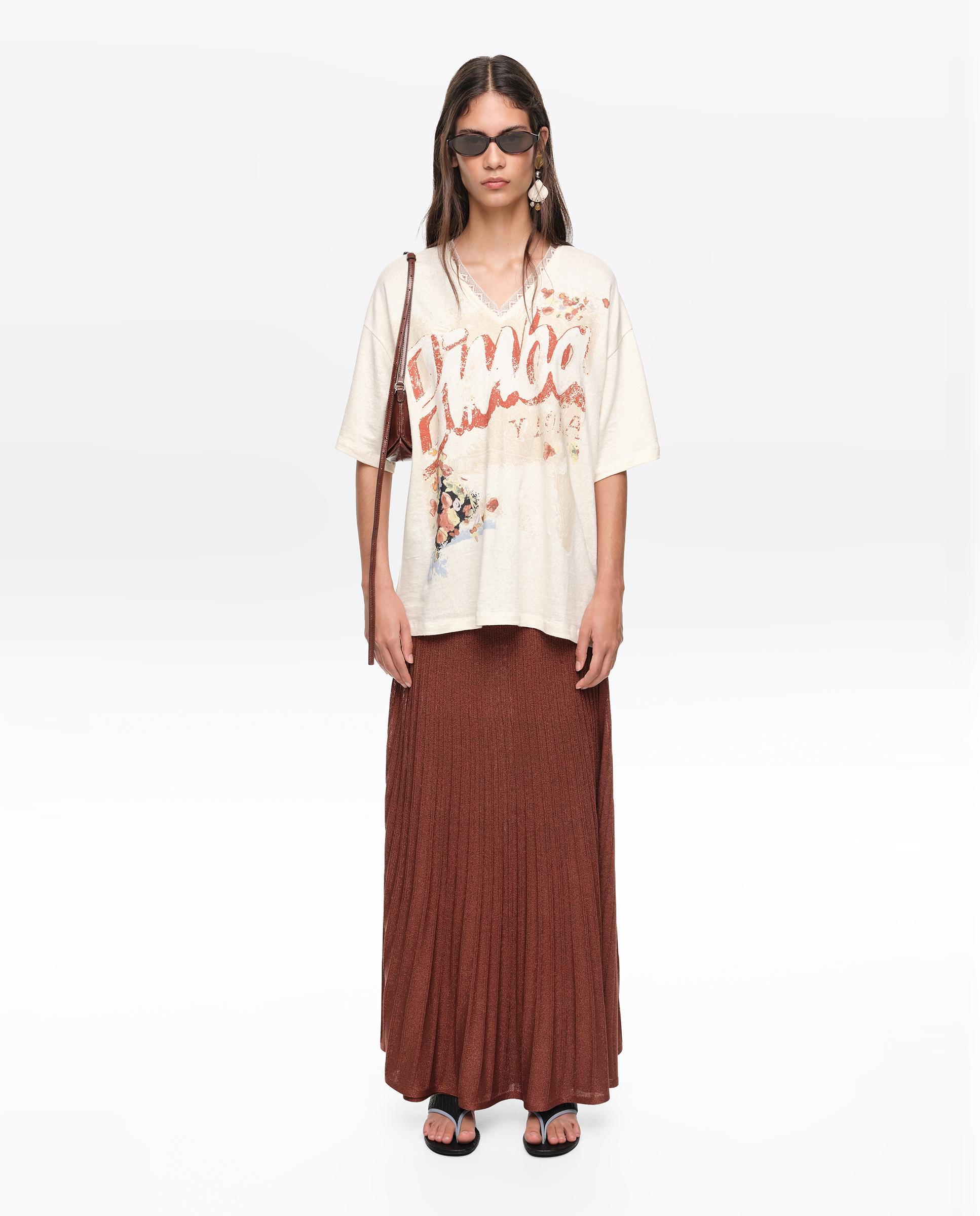 T-shirt Oversize com Desenho Frontal Natural-6