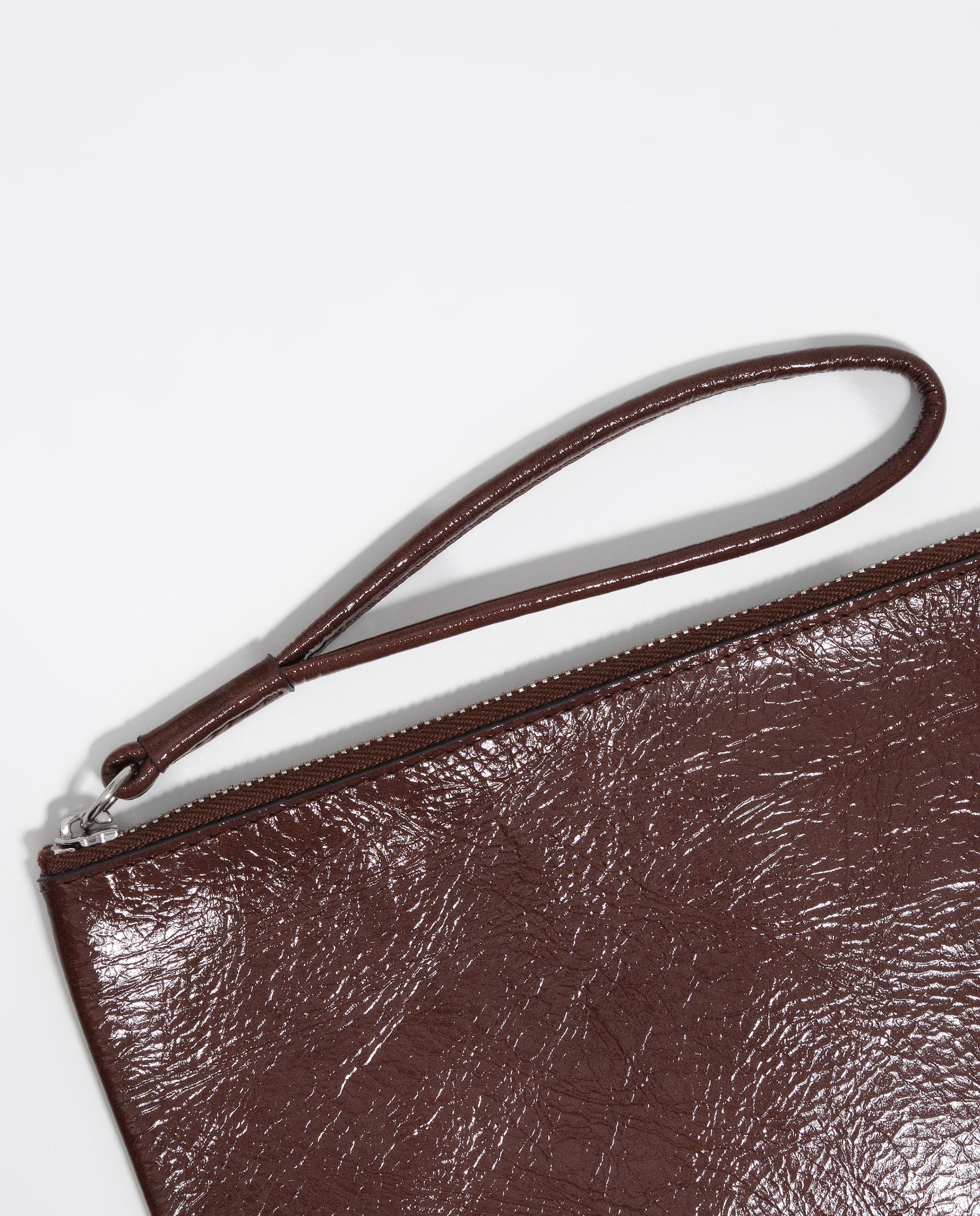 Porta-moedas de Pele com Fecho Zip Castanho-2
