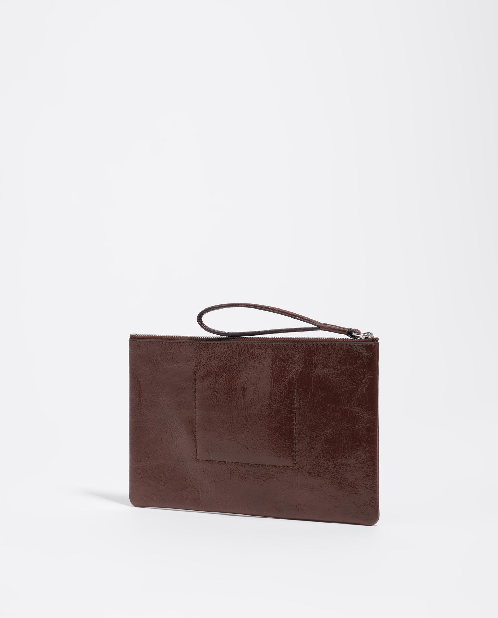 Porta-moedas de Pele com Fecho Zip Castanho-5