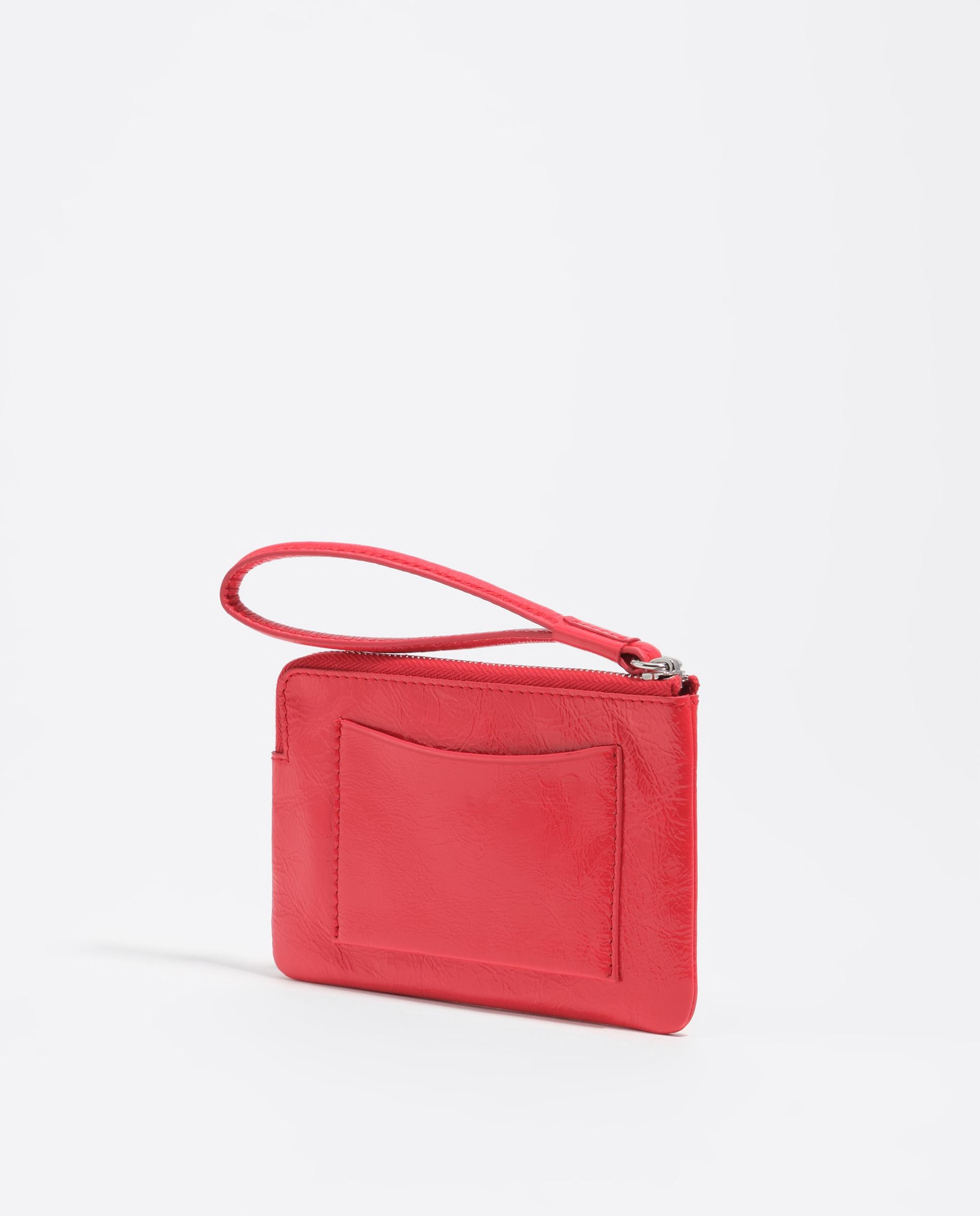 Porta-moedas de Pele com Alça de Mão Vermelho-4