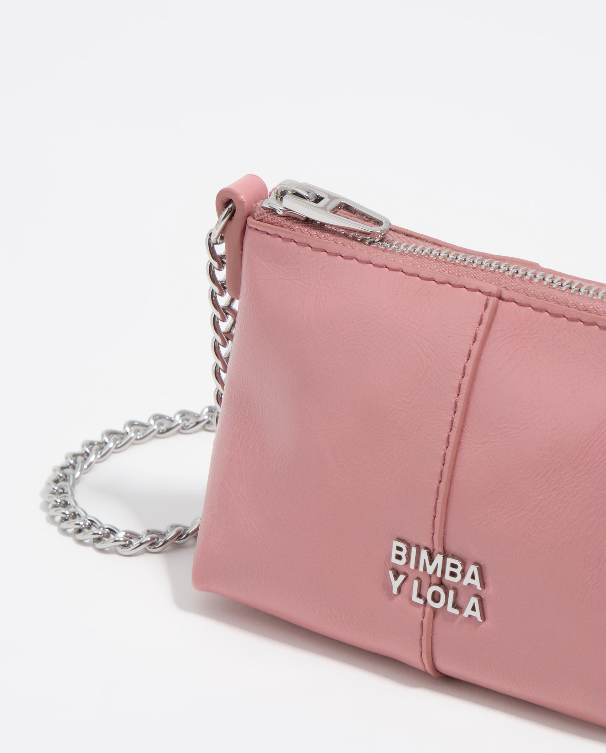 Mala a Tiracolo Micro de Pele com Alça de Corrente Rosa-2