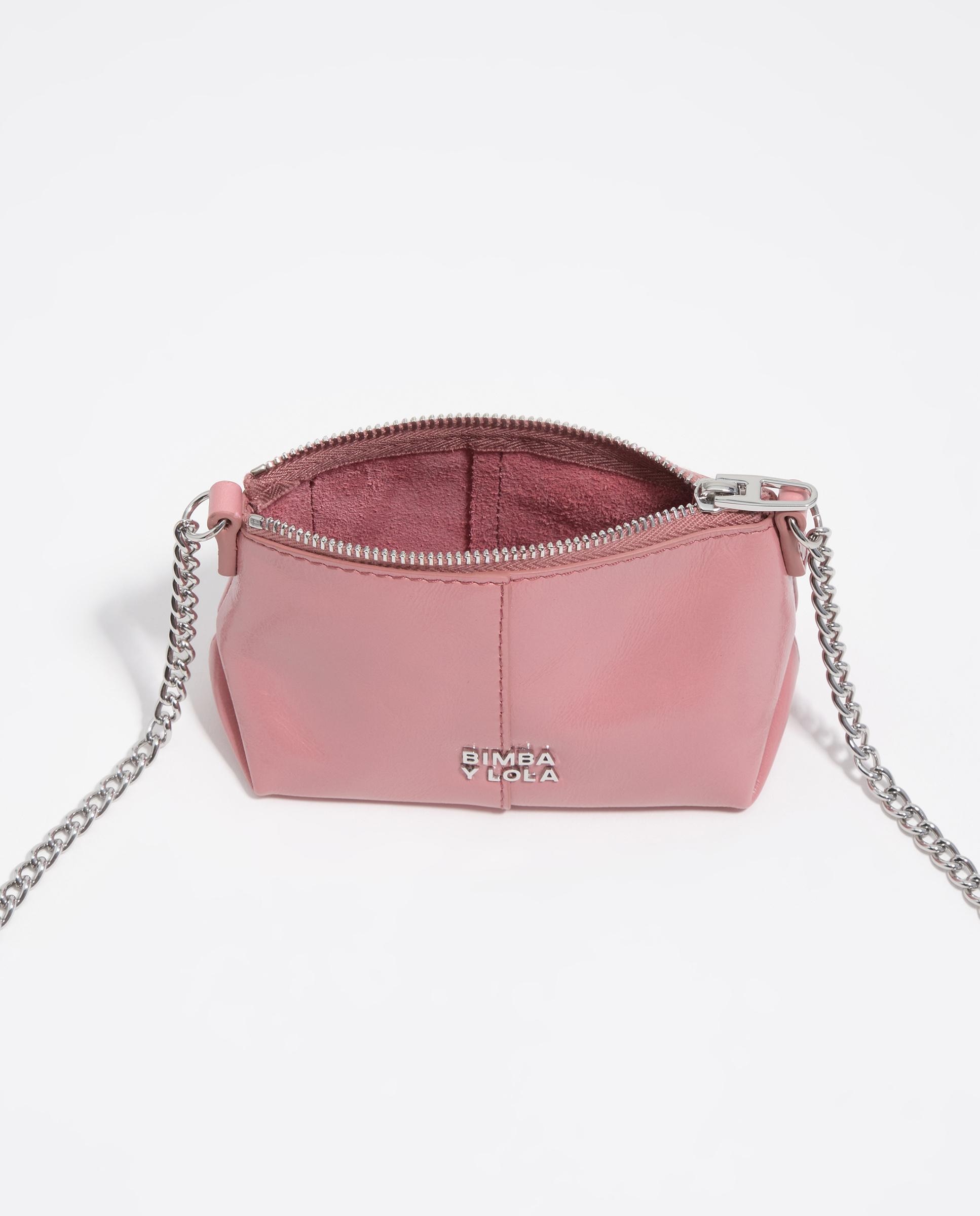 Mala a Tiracolo Micro de Pele com Alça de Corrente Rosa-3