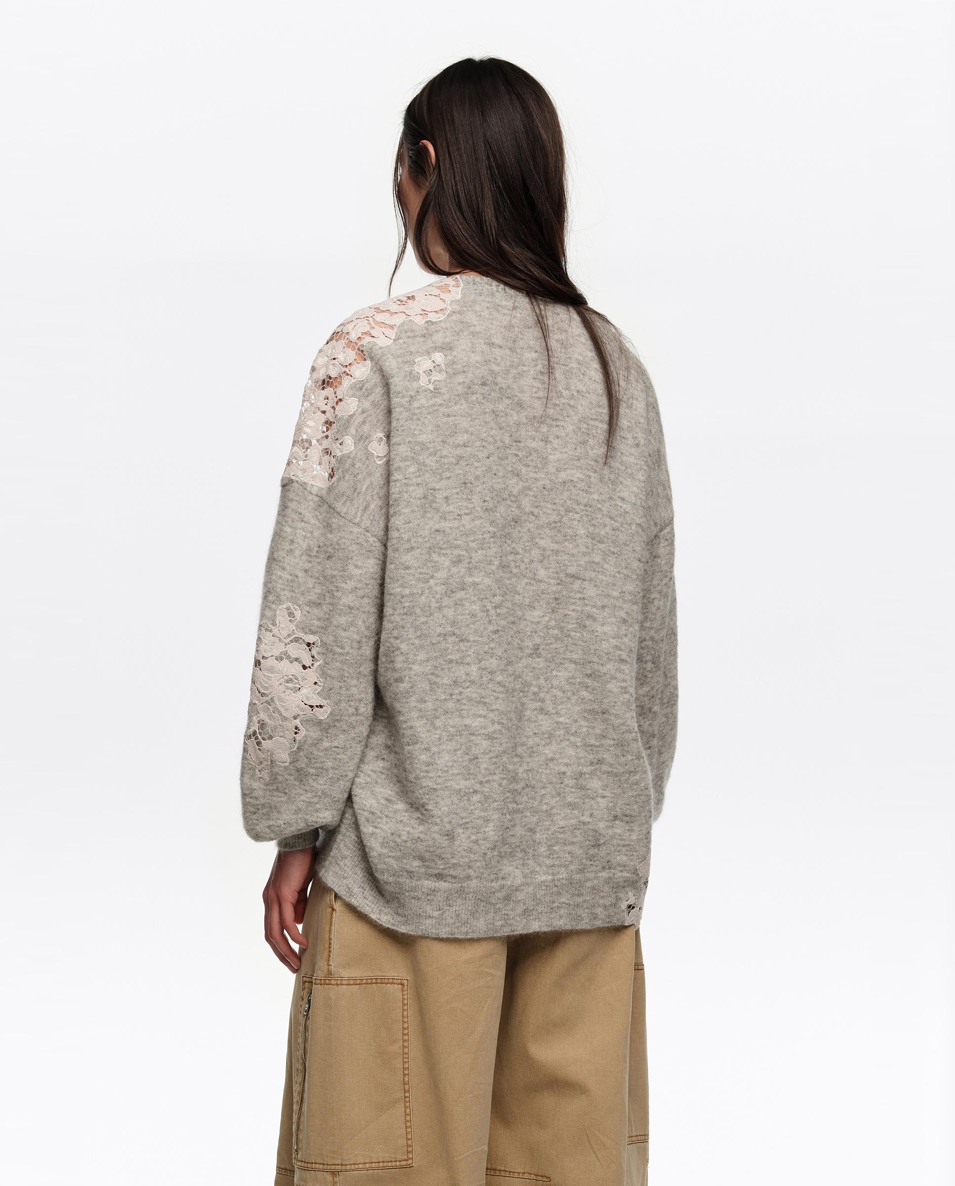Cardigan Comprido com Renda Cinzento-claro-2