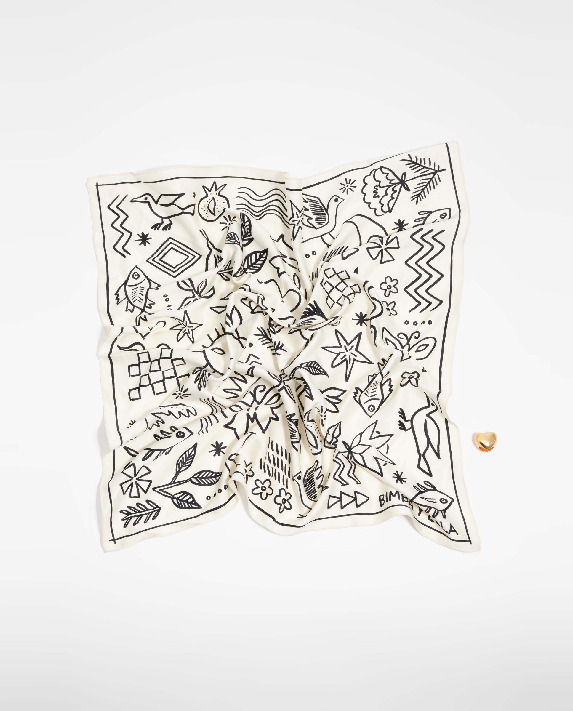 Charm Bolso Lenço Motivos Sketch Branco-marfim-3
