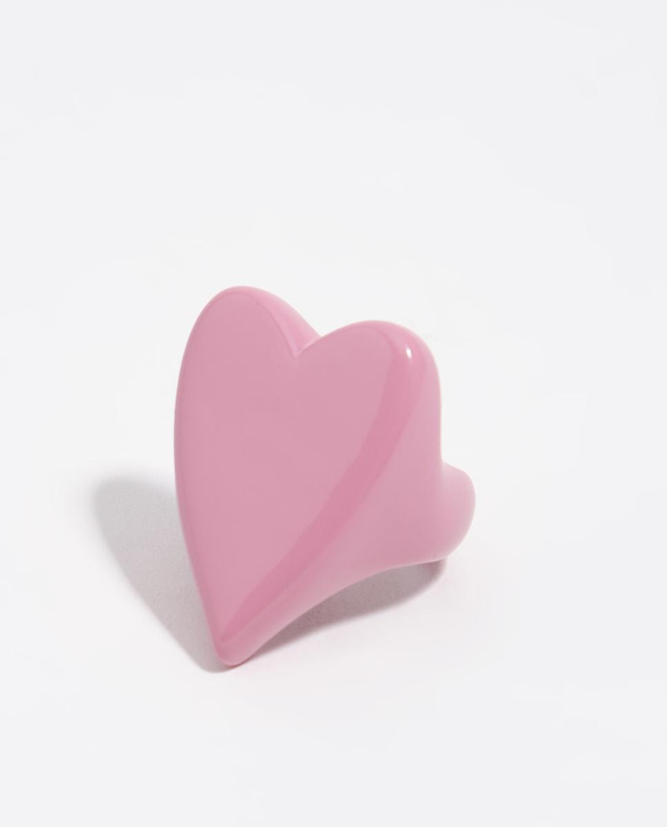 Anel em Forma de Coração Lacado Rosa-1