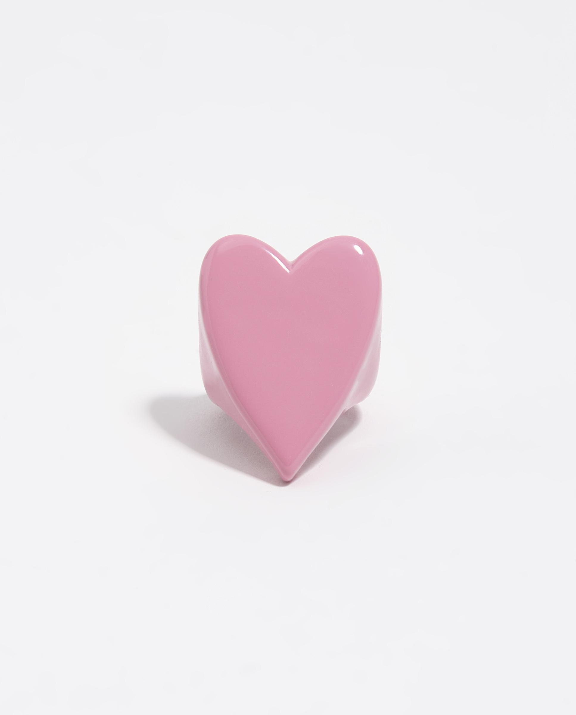 Anel em Forma de Coração Lacado Rosa-3