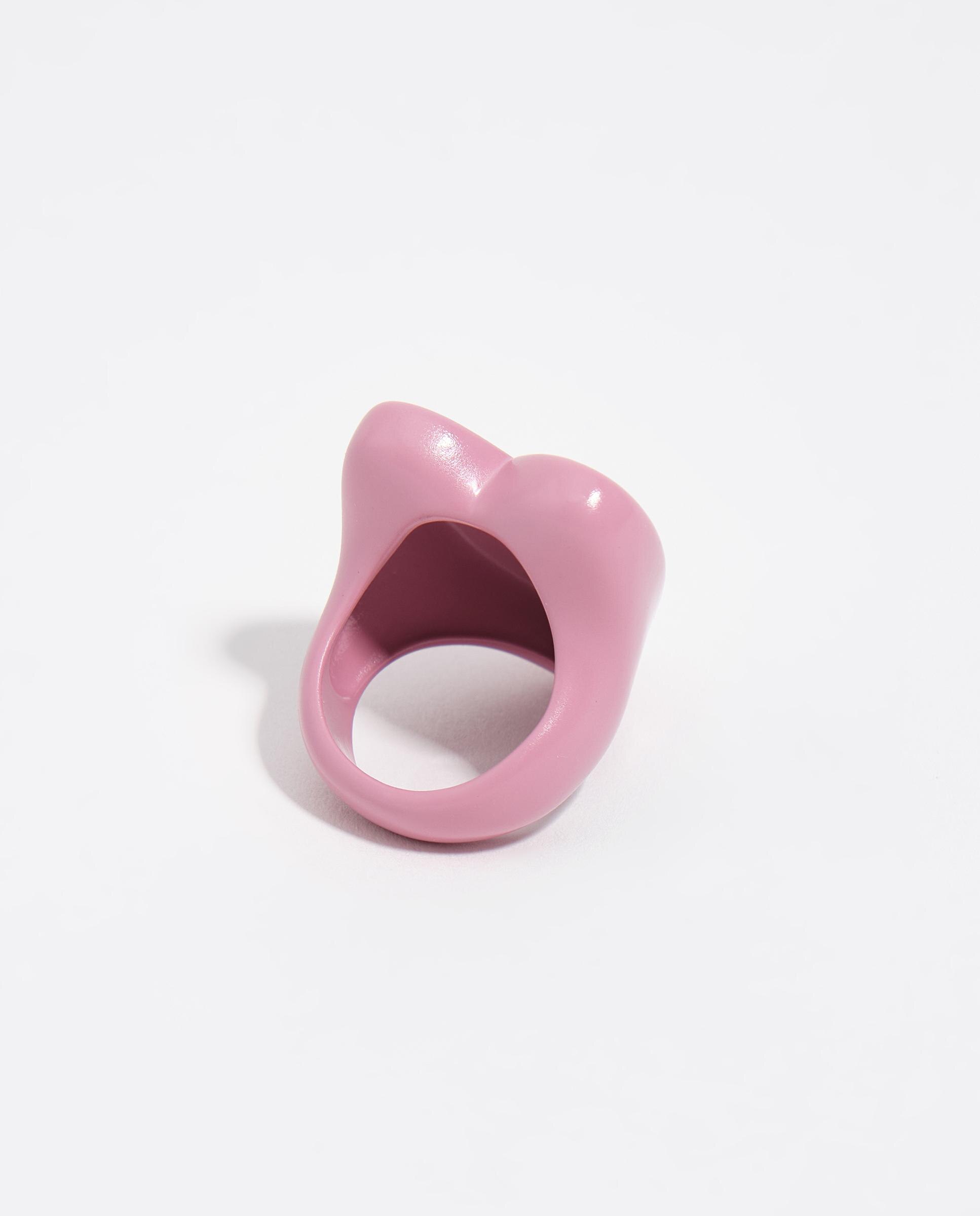 Anel em Forma de Coração Lacado Rosa-4