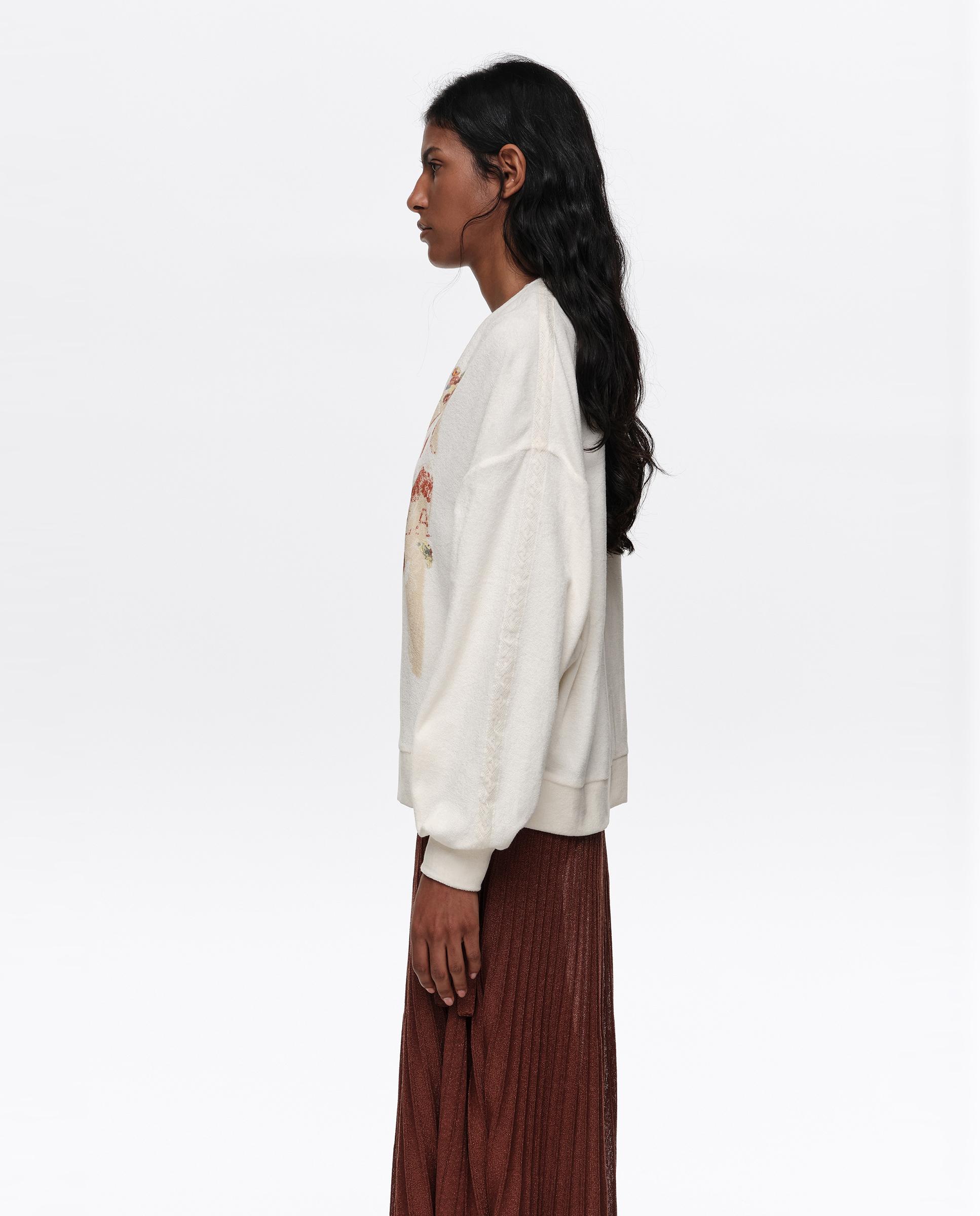 Sweatshirt com Decote em V Branco-3