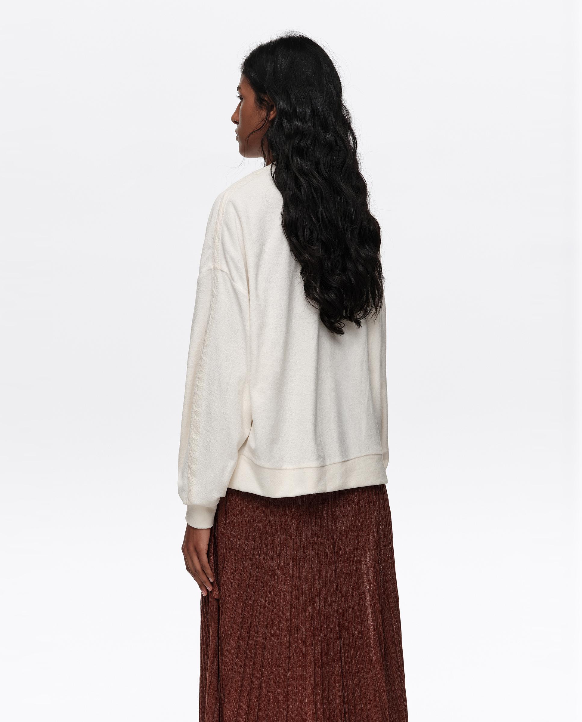 Sweatshirt com Decote em V Branco-4