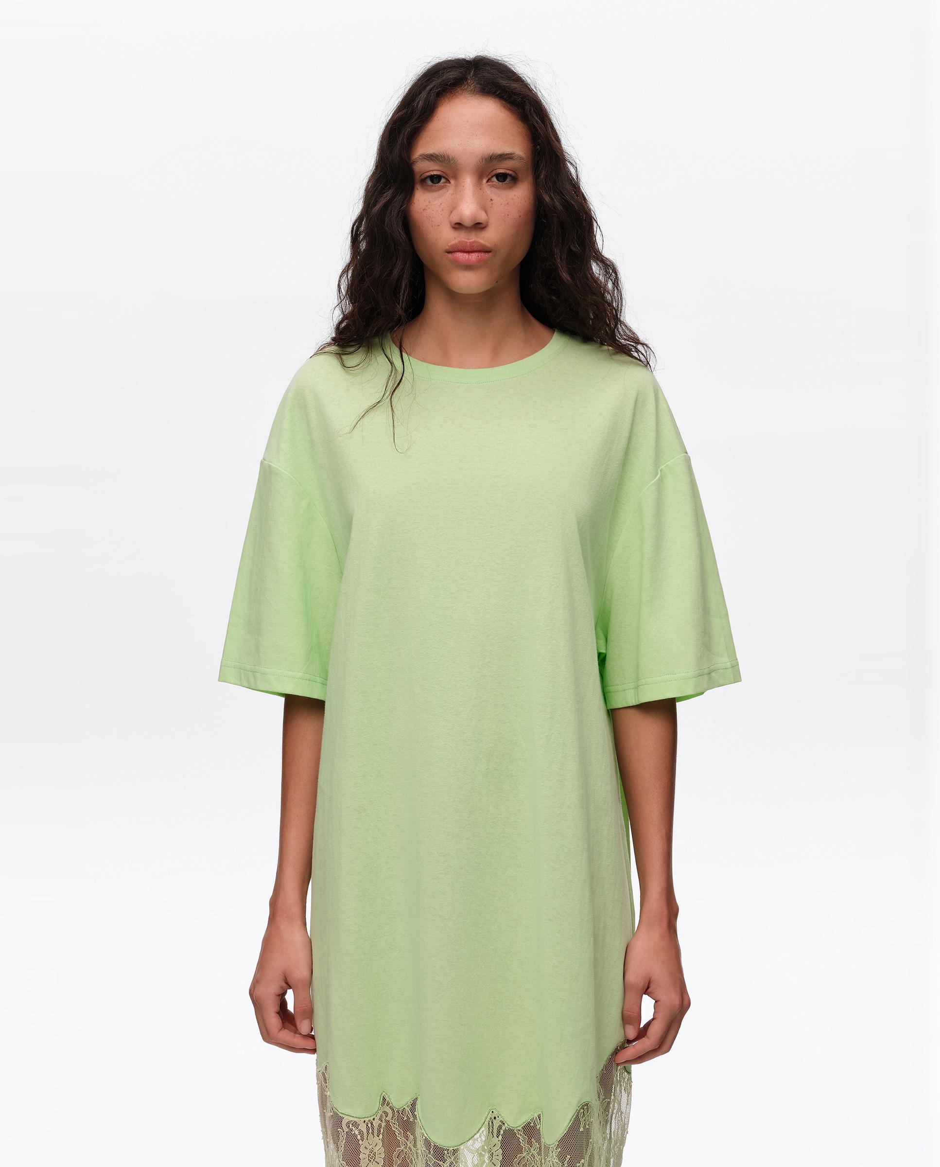 Vestido T-shirt Curto com Renda Verde-2