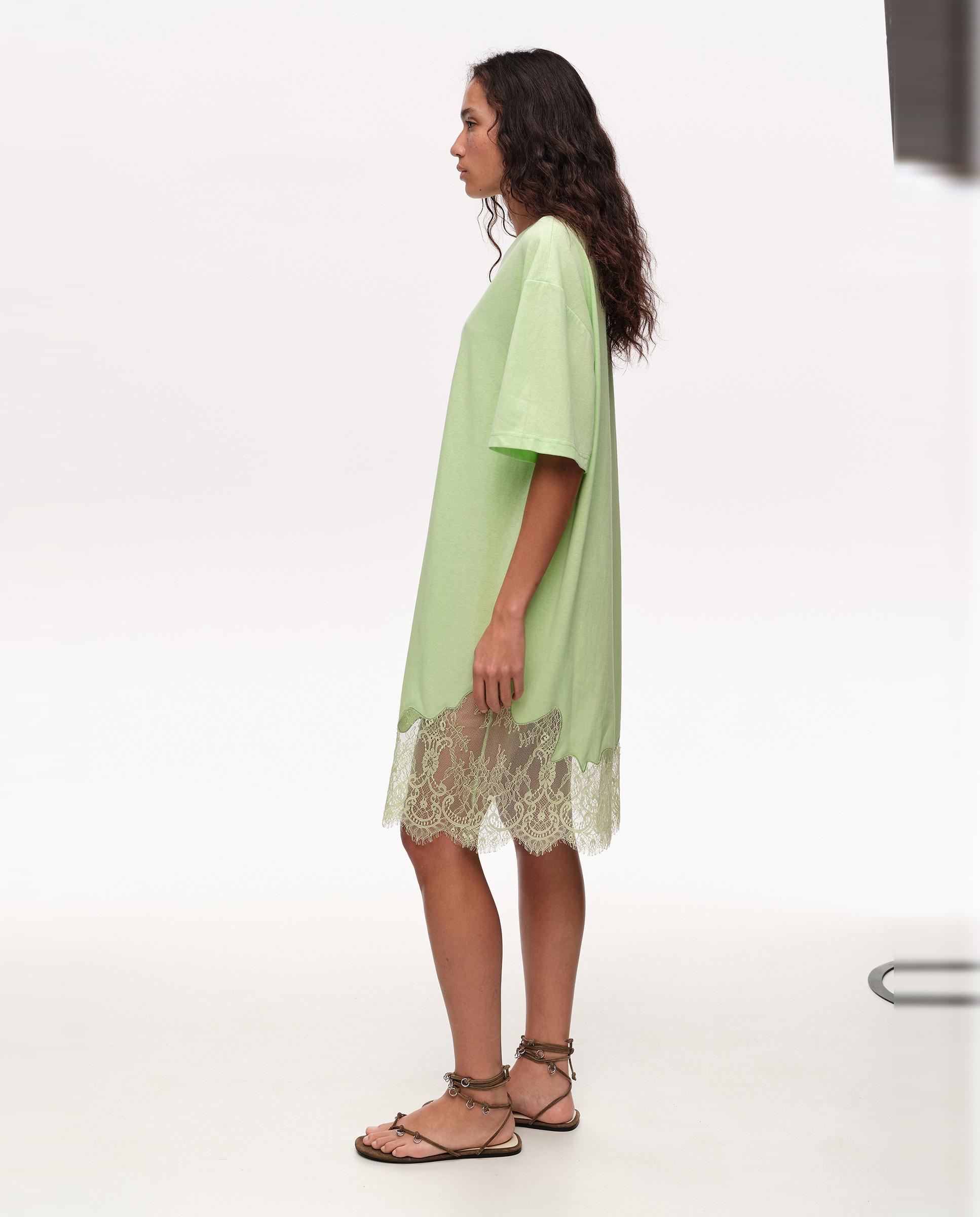 Vestido T-shirt Curto com Renda Verde-4