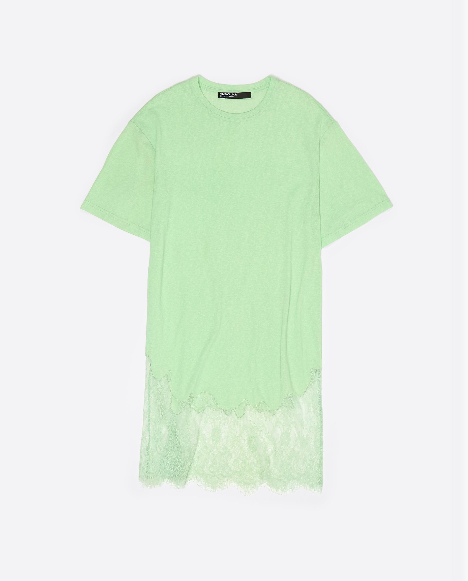 Vestido T-shirt Curto com Renda Verde-6
