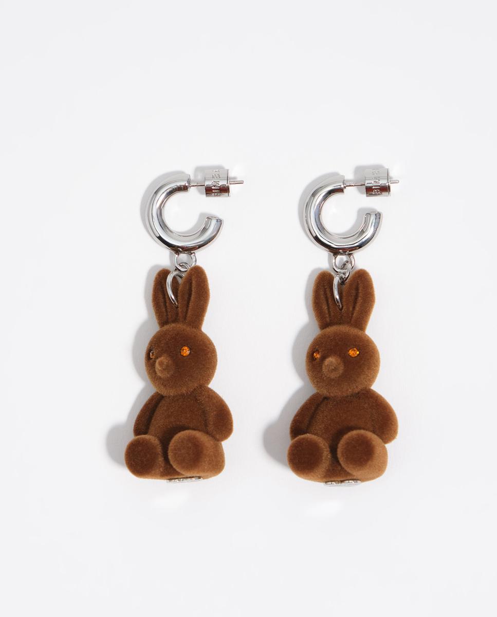 Brincos de Aro Coelho Flocado Castanho-1