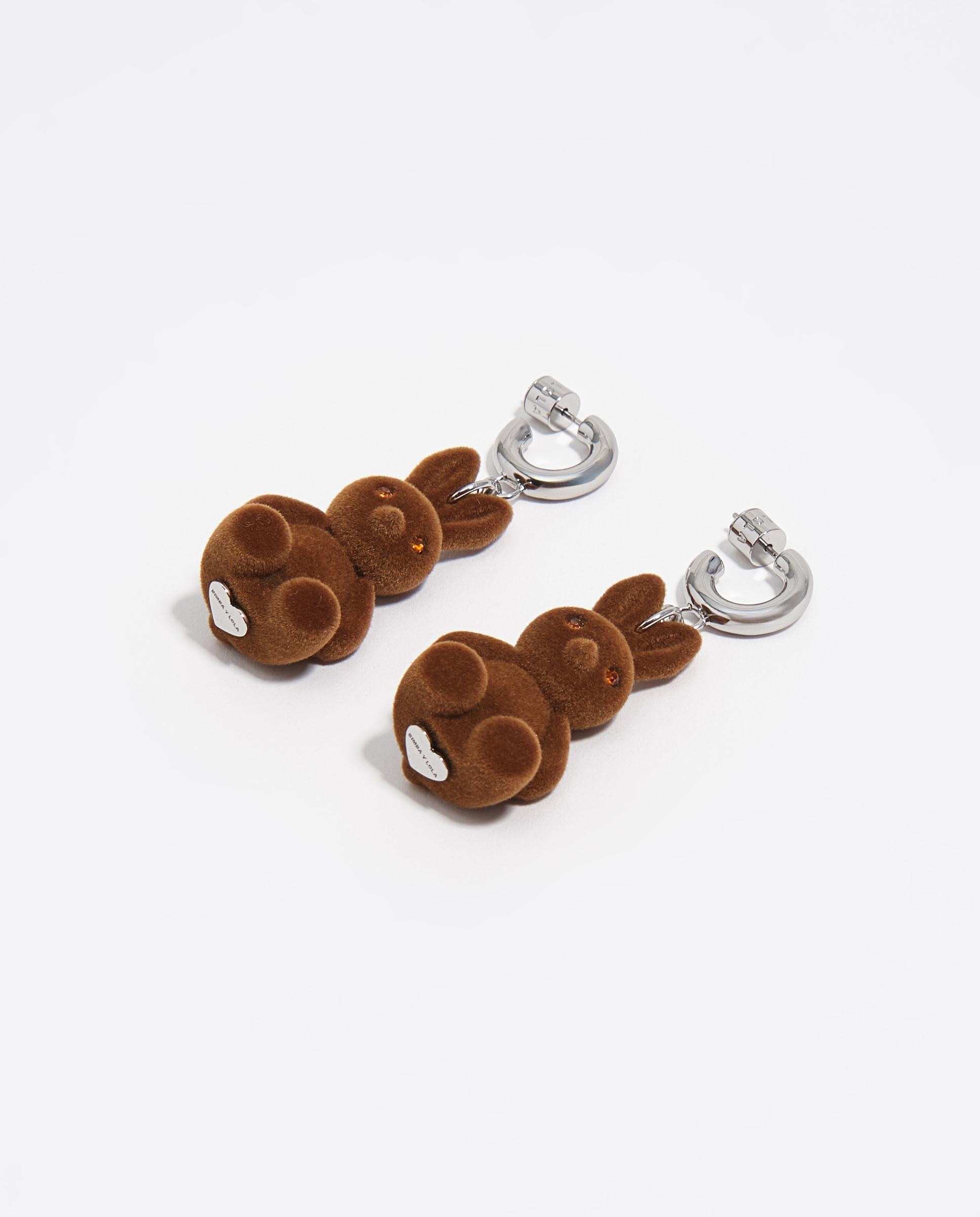 Brincos de Aro Coelho Flocado Castanho-4