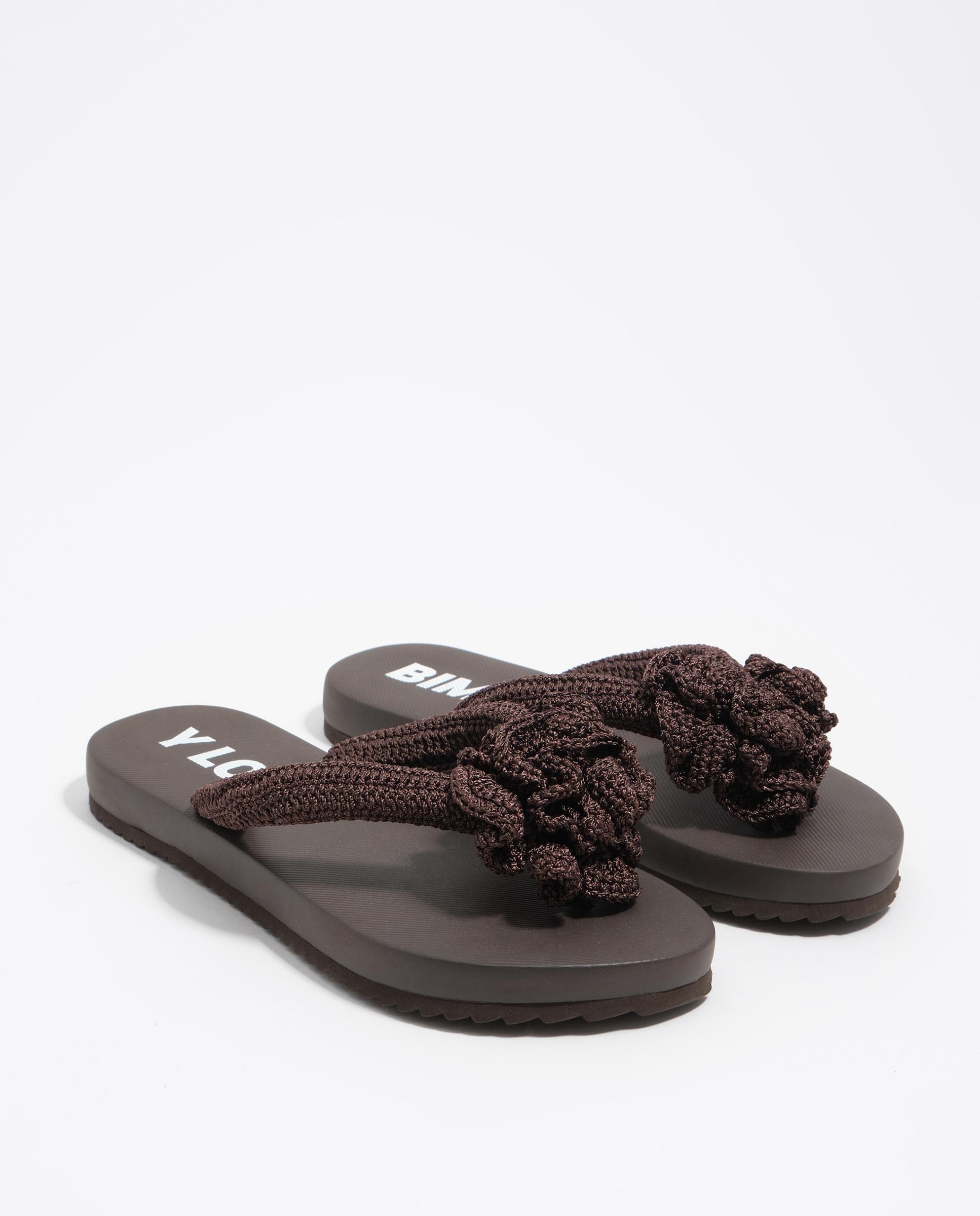 Chinelos Flip Flop com Crochet Castanho-3
