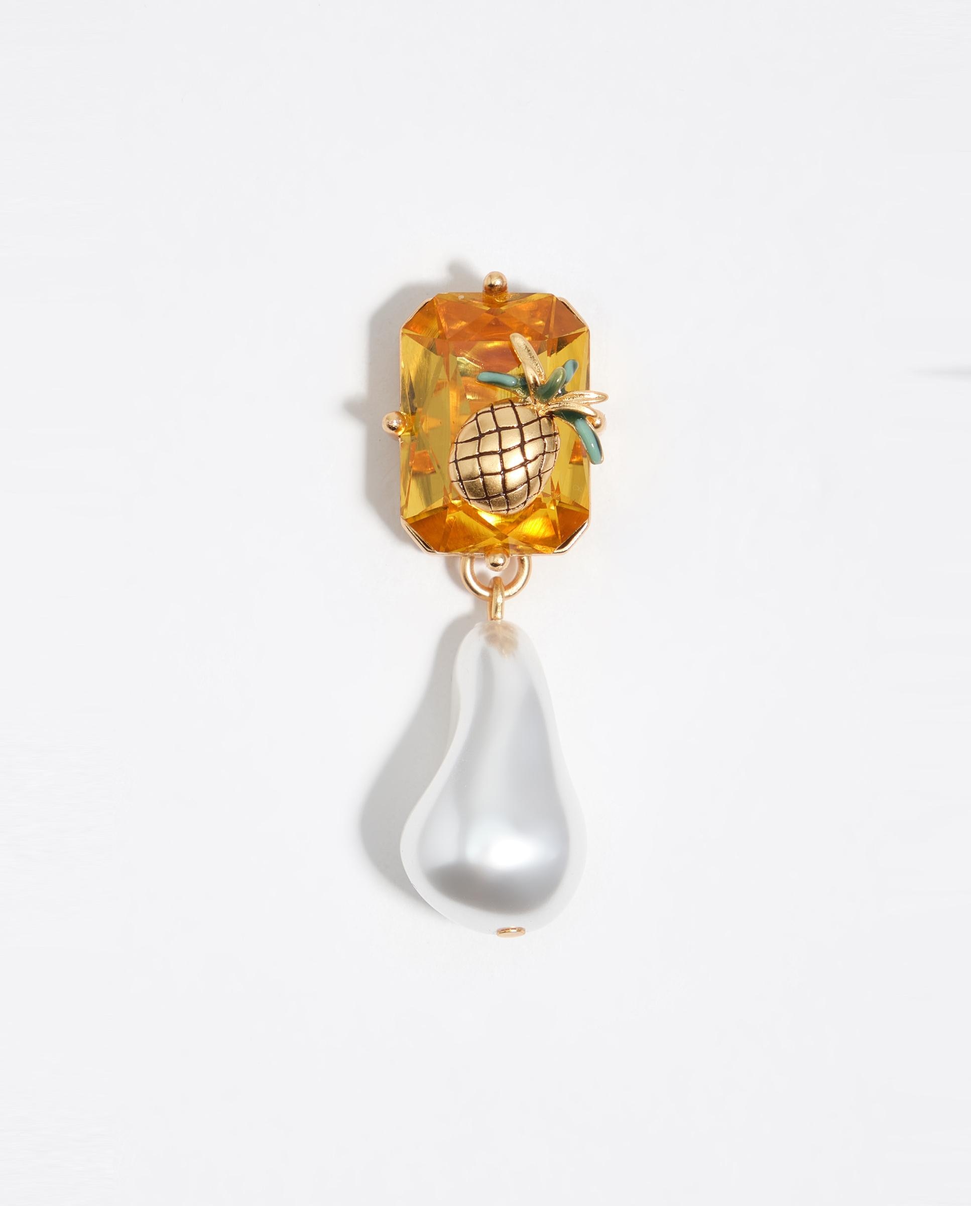 Brincos Cristal Topázio e Pérola com Macaco, Ananás e Bananas Amarelo-2