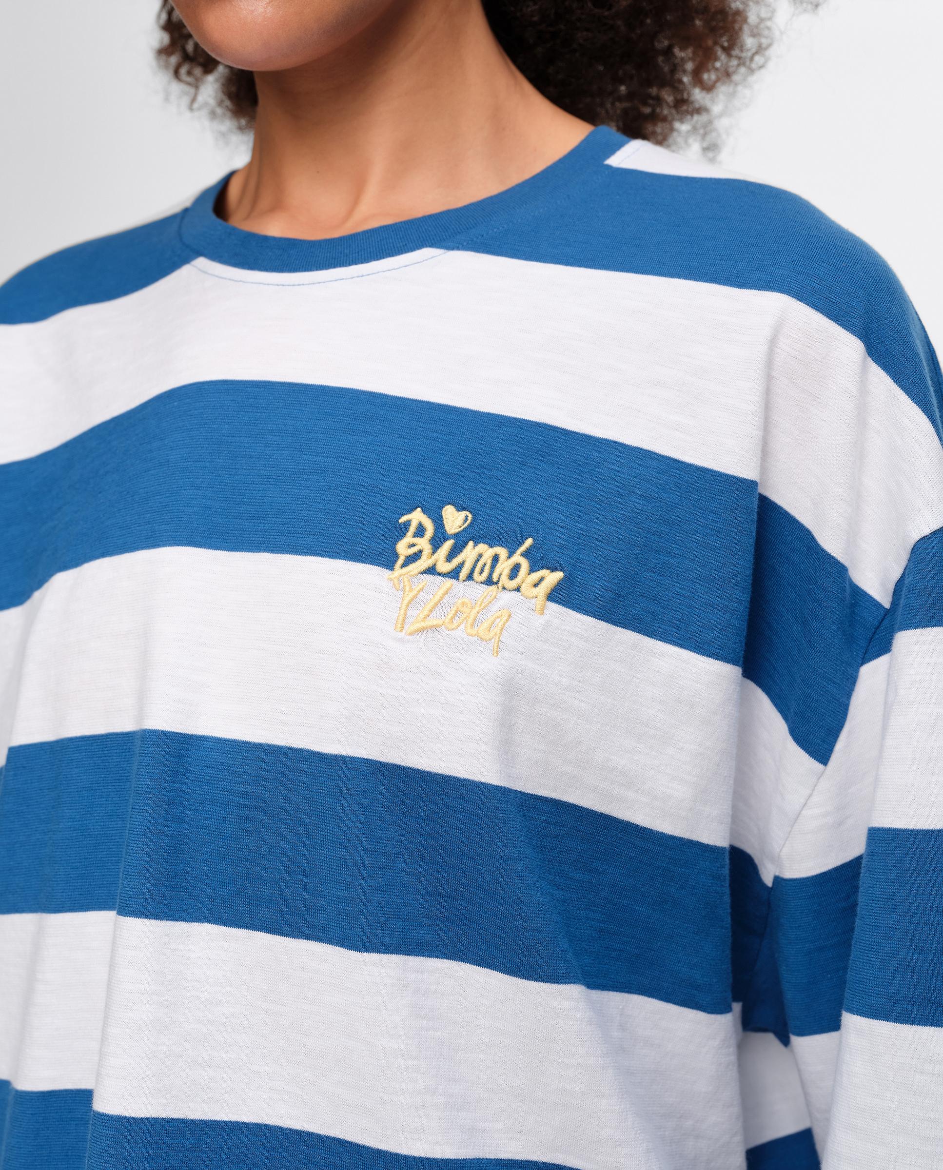 T-shirt Boxy Algodão Às Riscas Azul-2