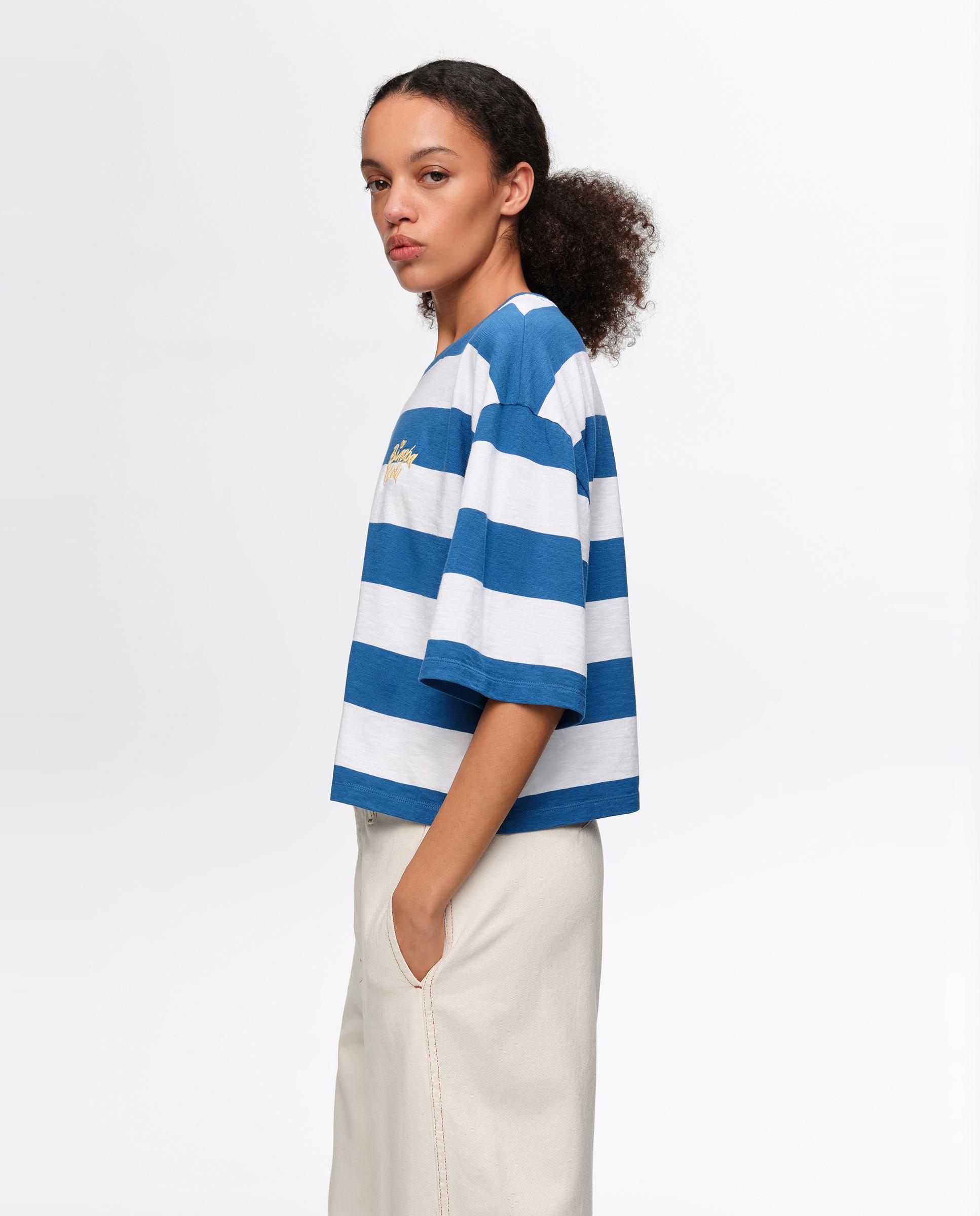 T-shirt Boxy Algodão Às Riscas Azul-3