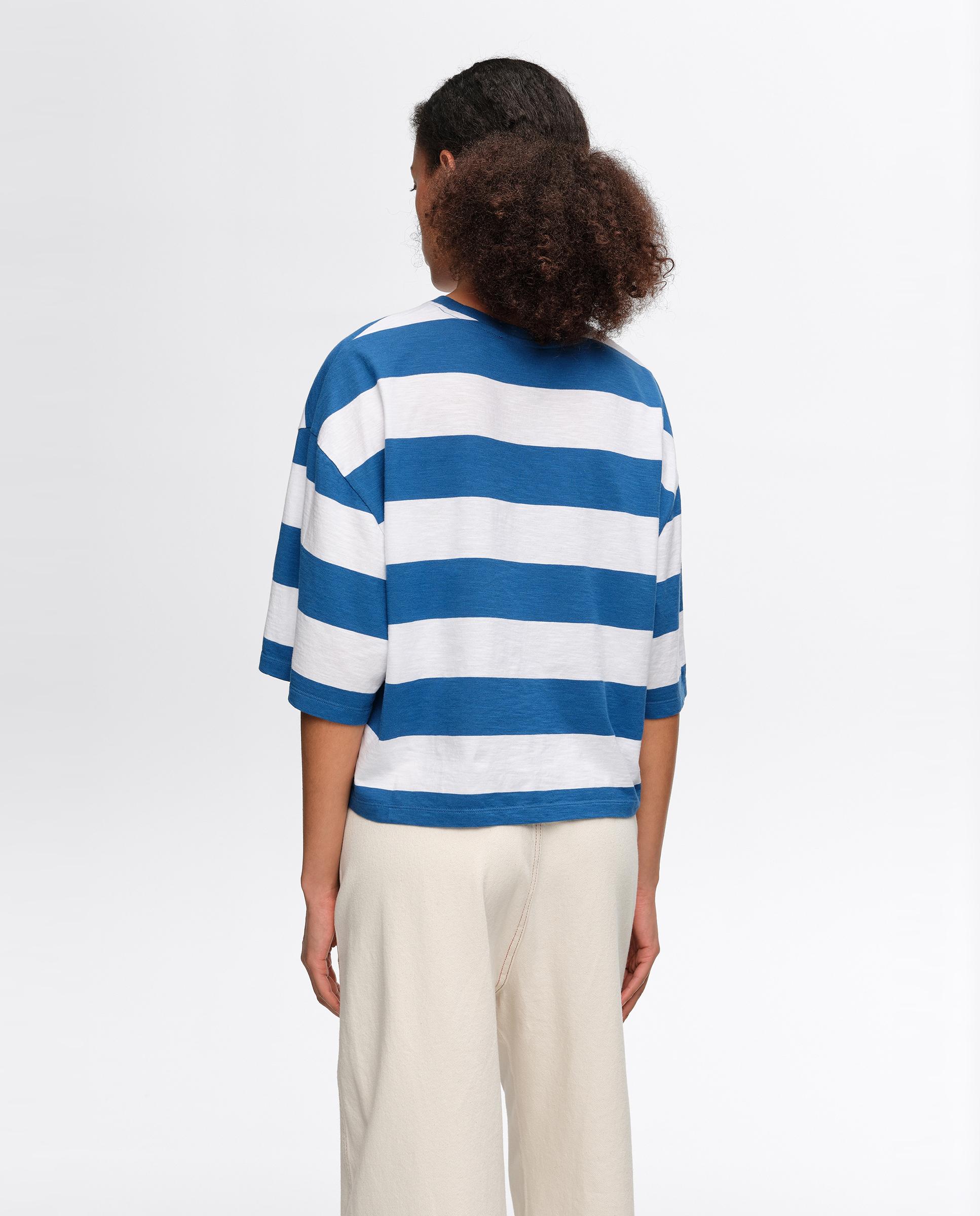 T-shirt Boxy Algodão Às Riscas Azul-4