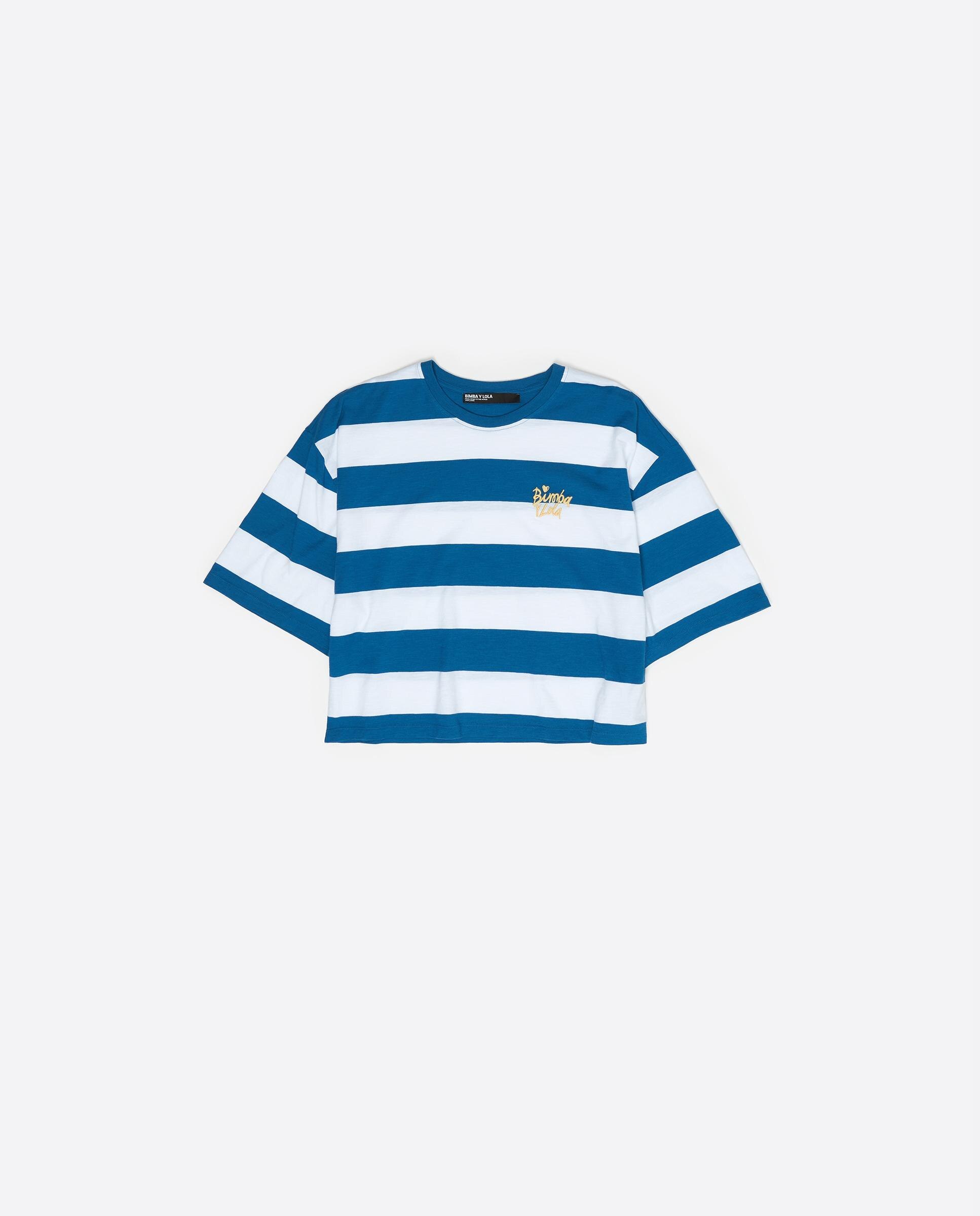 T-shirt Boxy Algodão Às Riscas Azul-5