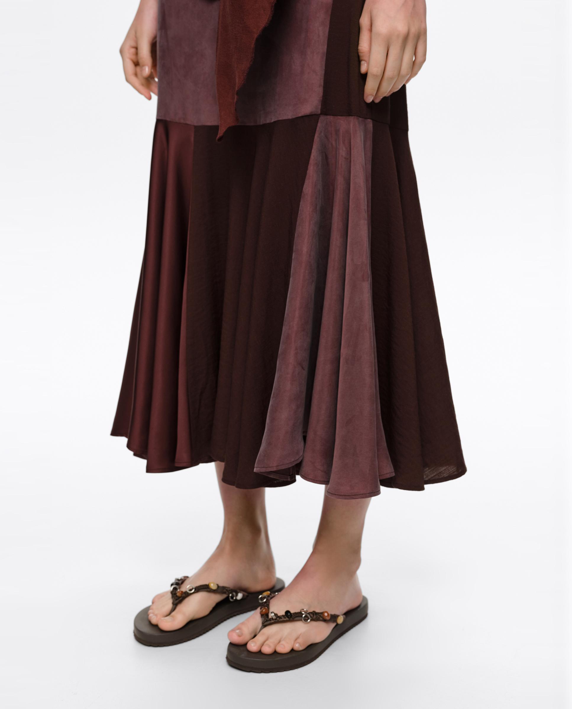Saia Patchwork Midi Fluida Castanho-2