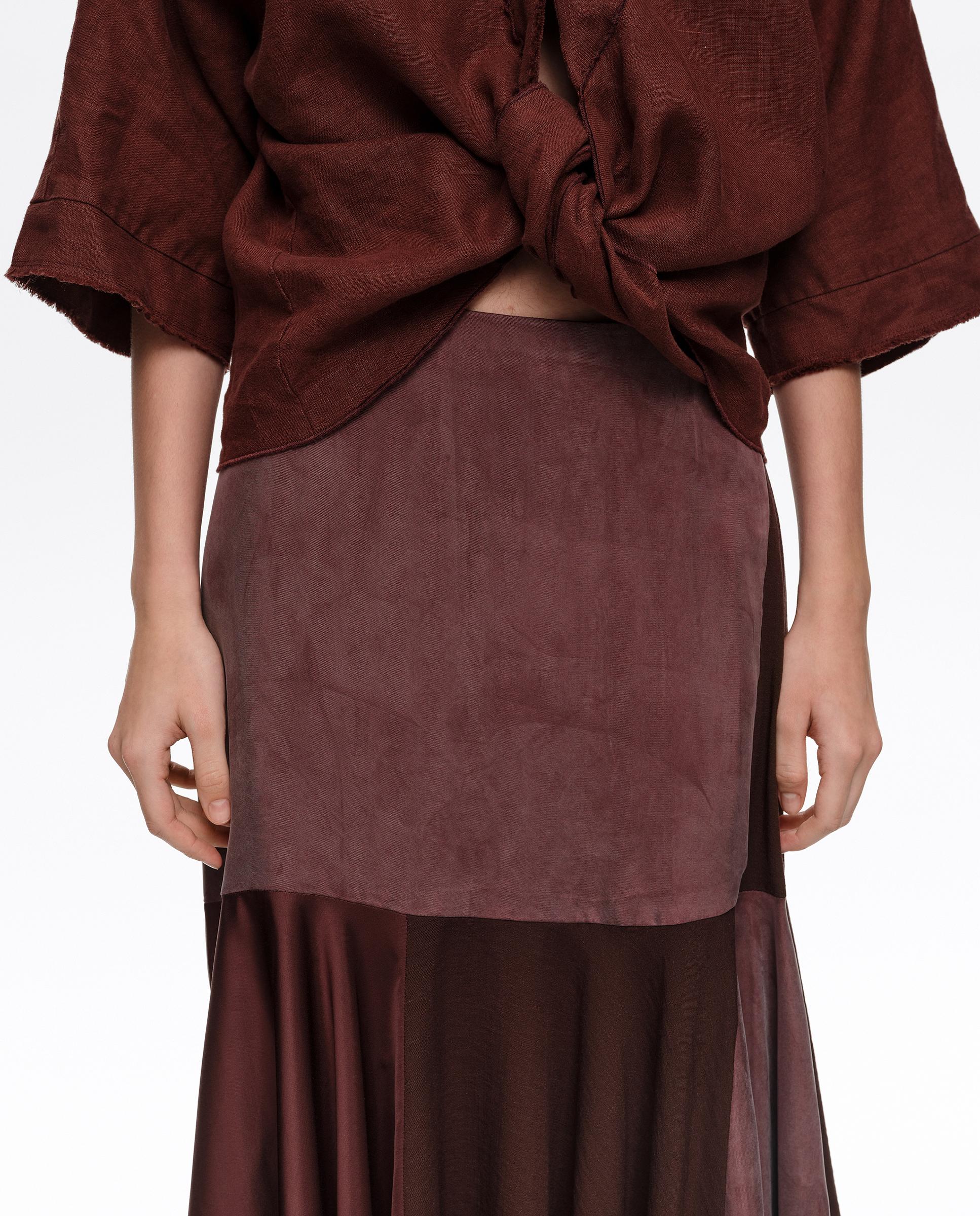 Saia Patchwork Midi Fluida Castanho-3