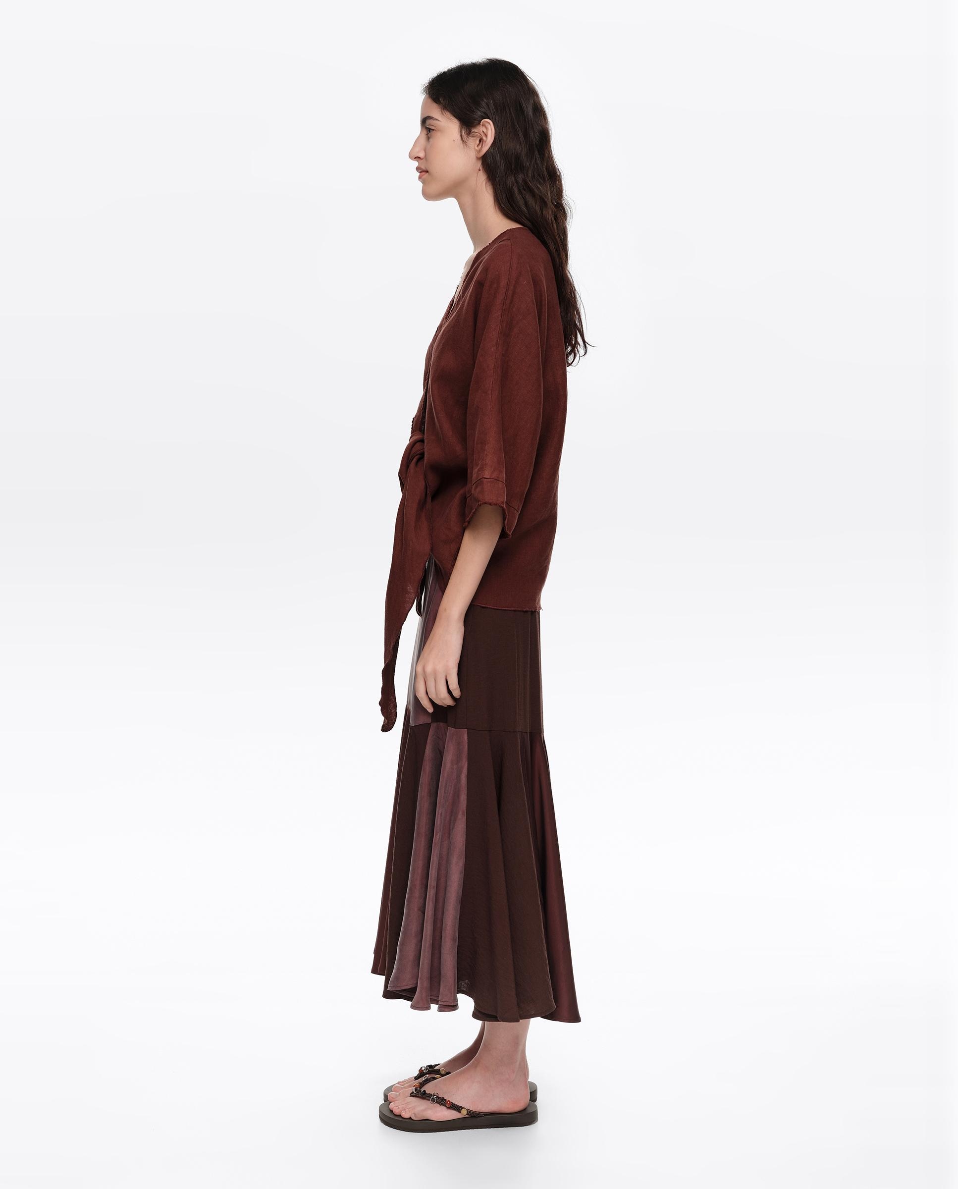 Saia Patchwork Midi Fluida Castanho-4