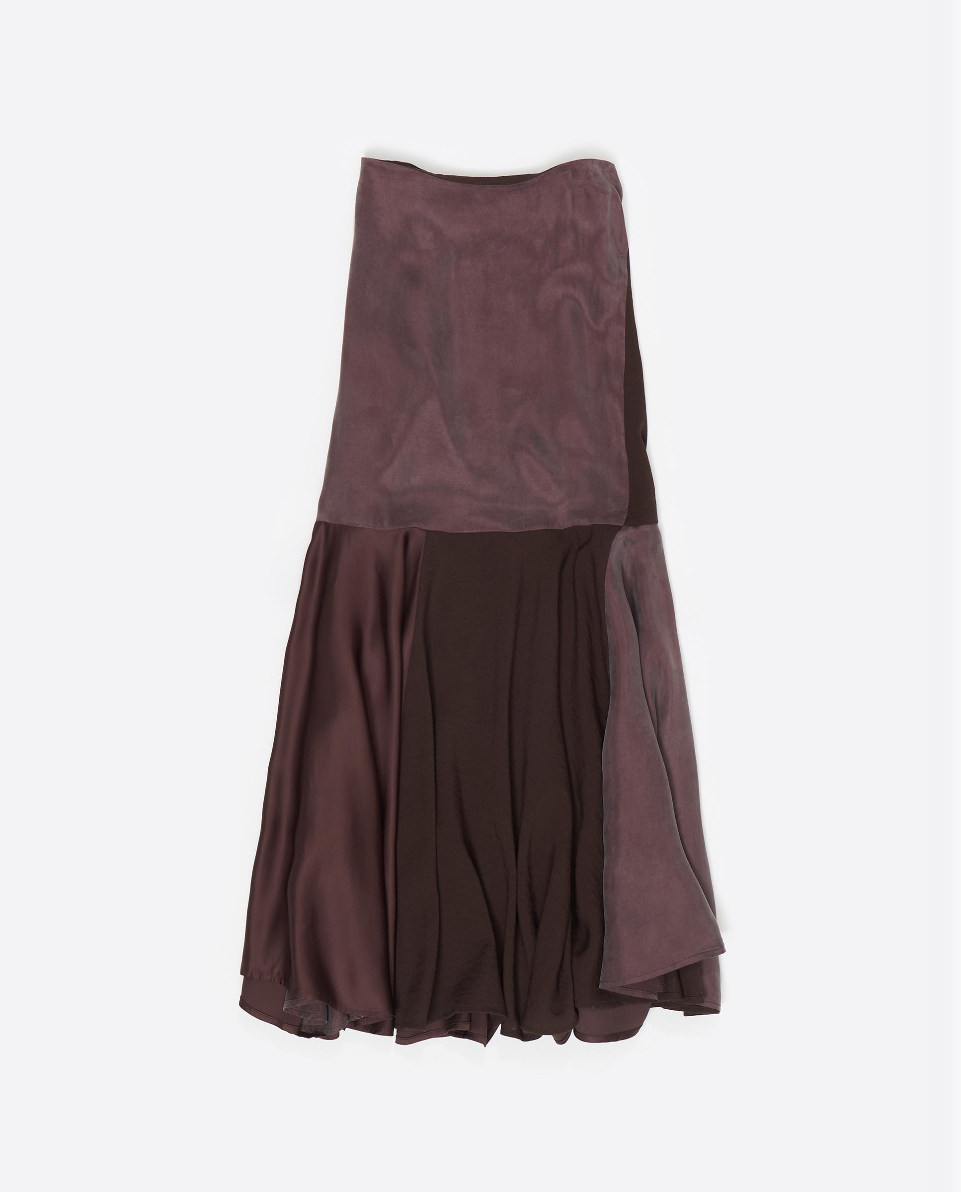 Saia Patchwork Midi Fluida Castanho-6