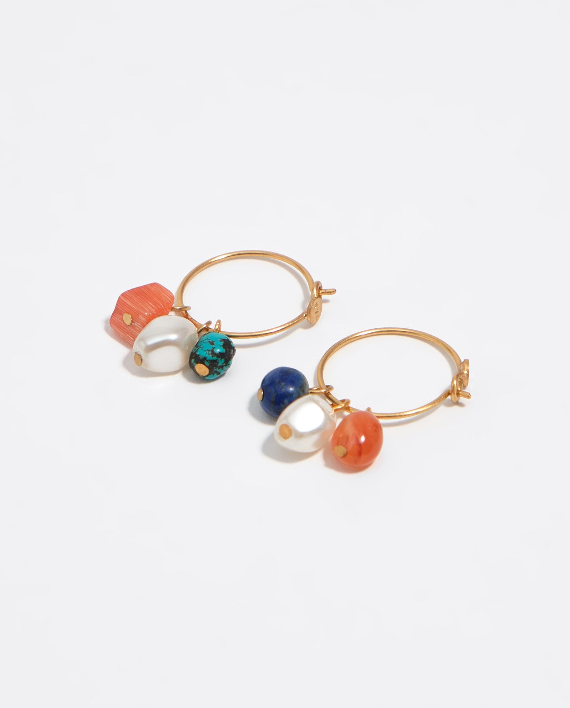 Brincos de Argola com Pedras Multicolor e Pérola Dourada Multicolor-3