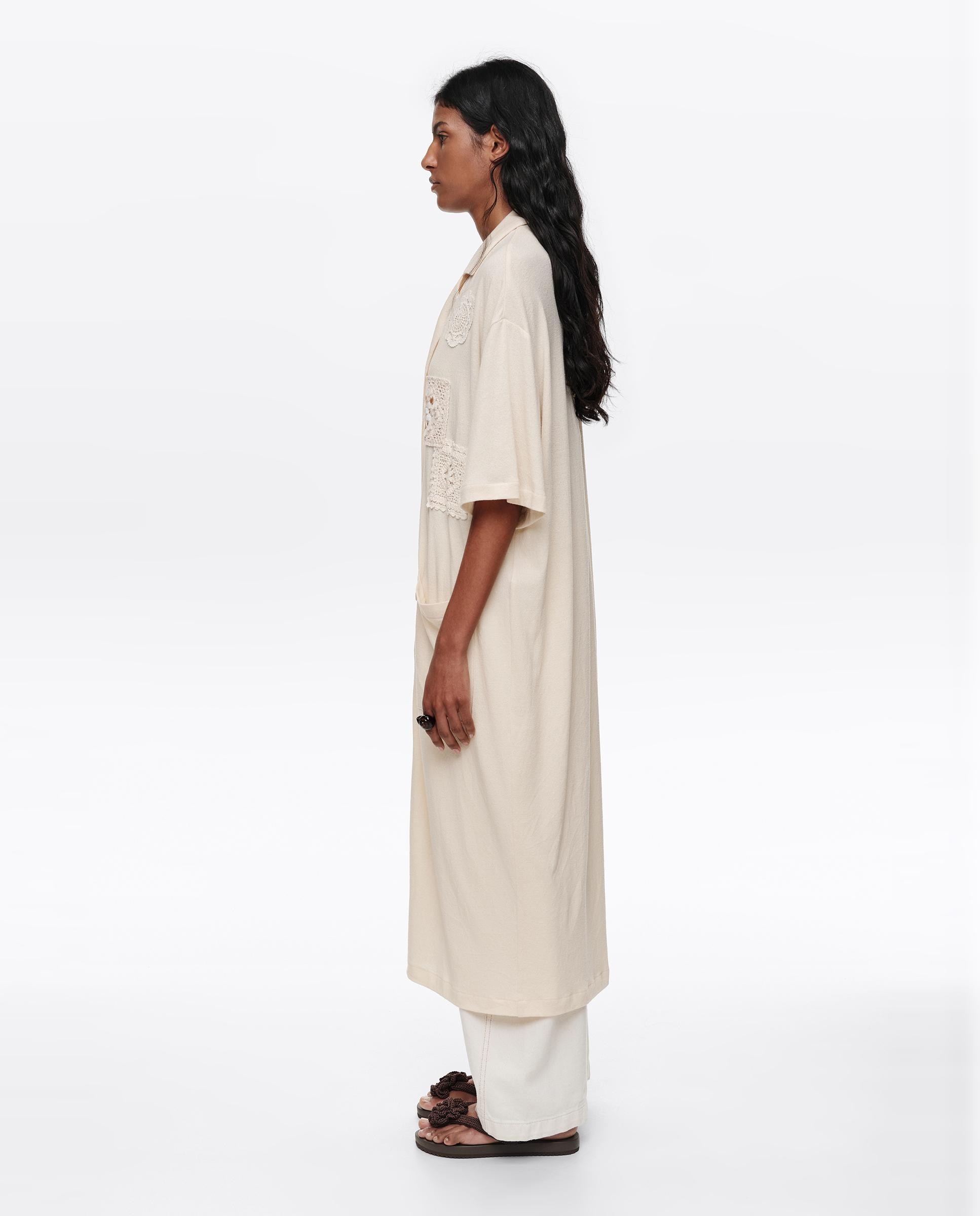 Vestido Tipo Camisa Midi com Bolsos Natural-4