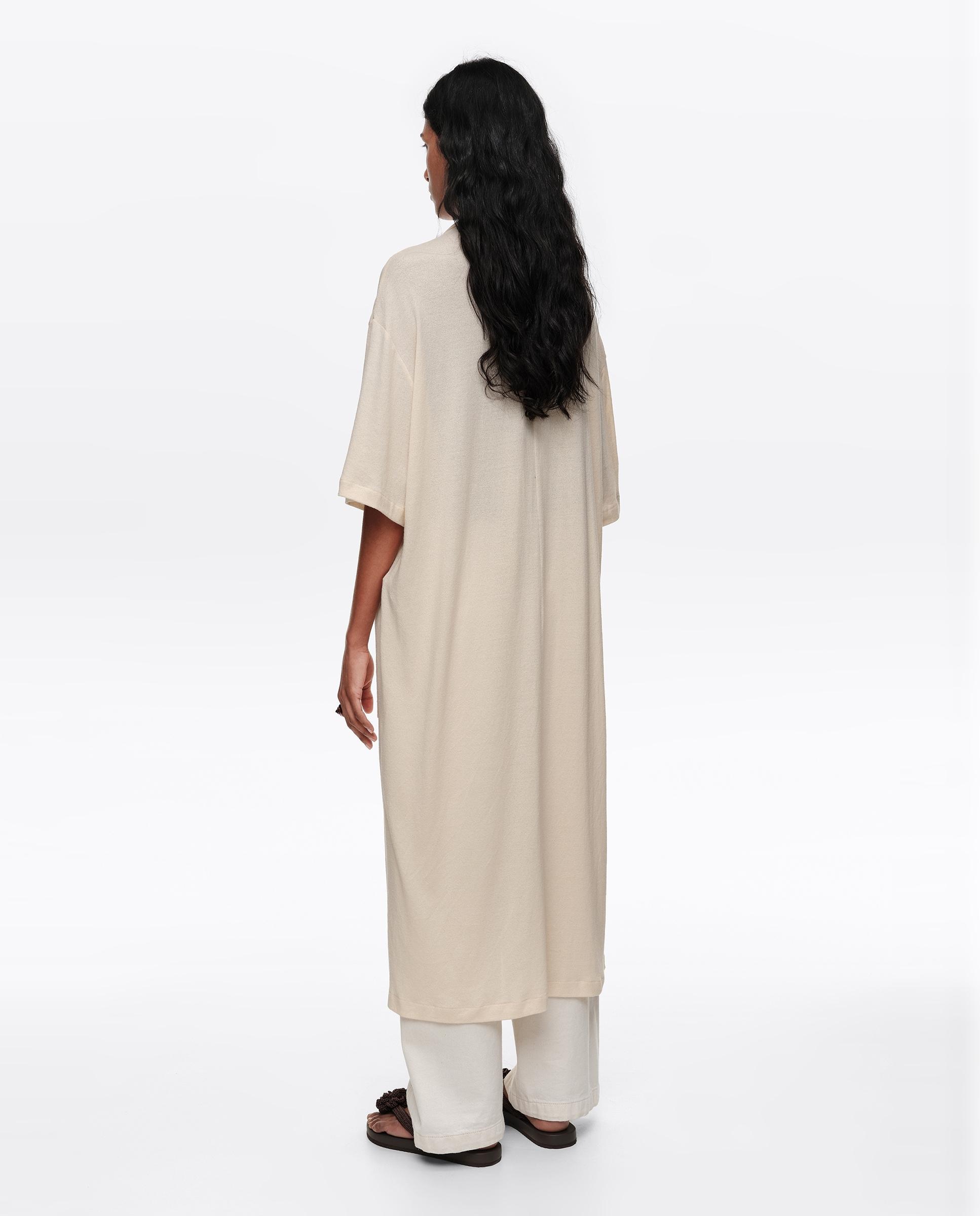 Vestido Tipo Camisa Midi com Bolsos Natural-5