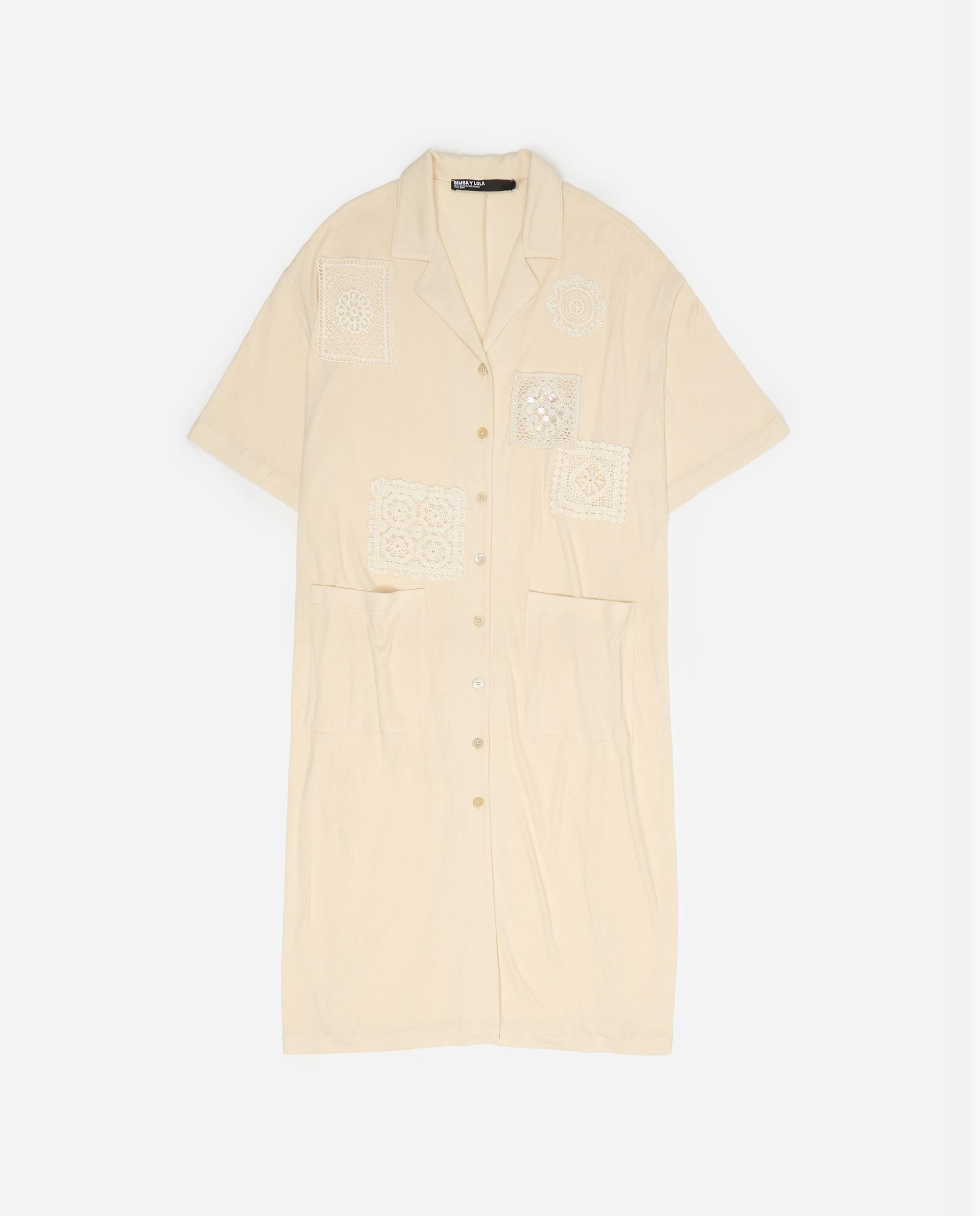 Vestido Tipo Camisa Midi com Bolsos Natural-6