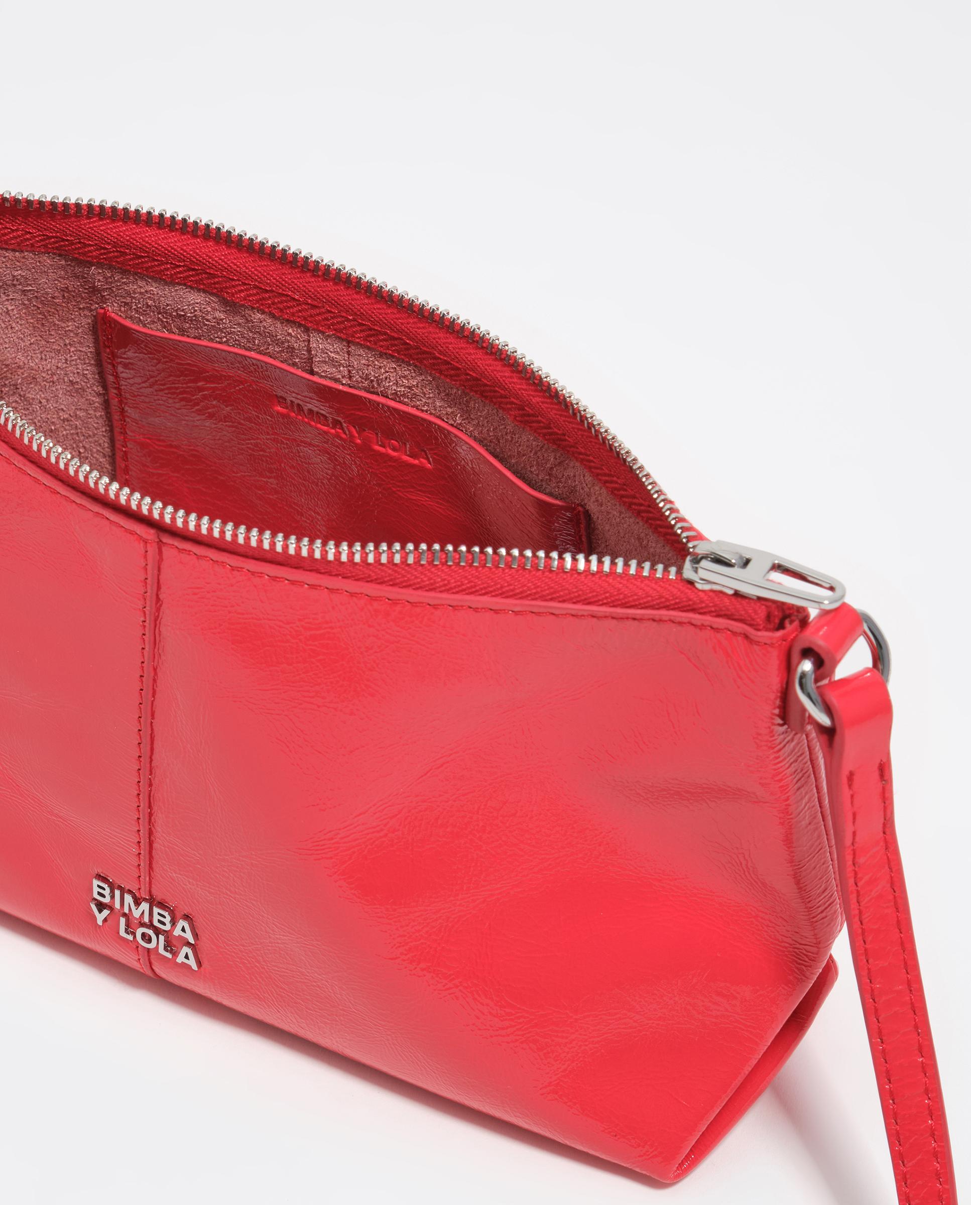 Mala a Tiracolo Mini Pele Brilhante Vermelho-4