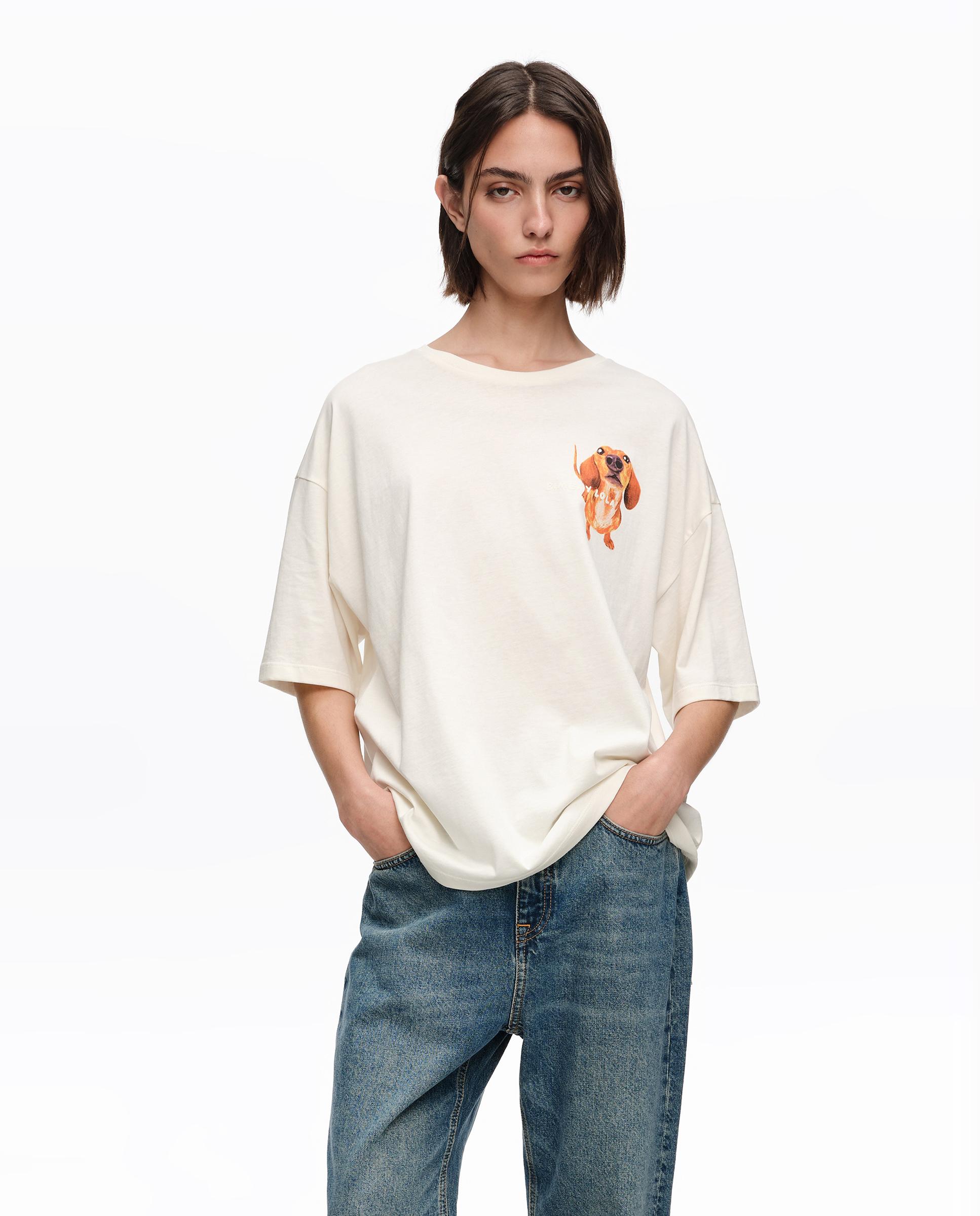 T-shirt Logo Teckel Marfim-1
