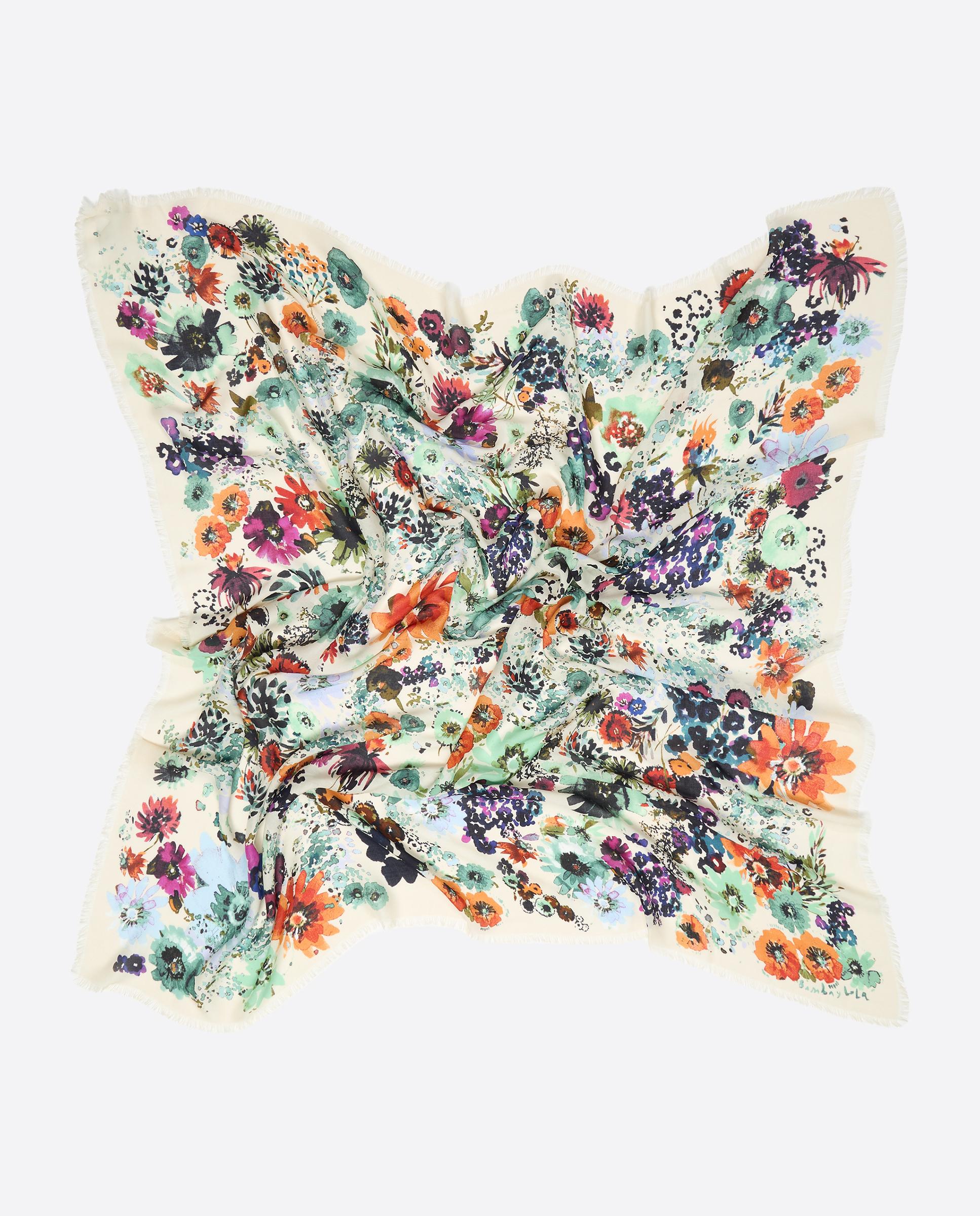 Écharpe com Flores de Aguarela Ivory Marfim-2