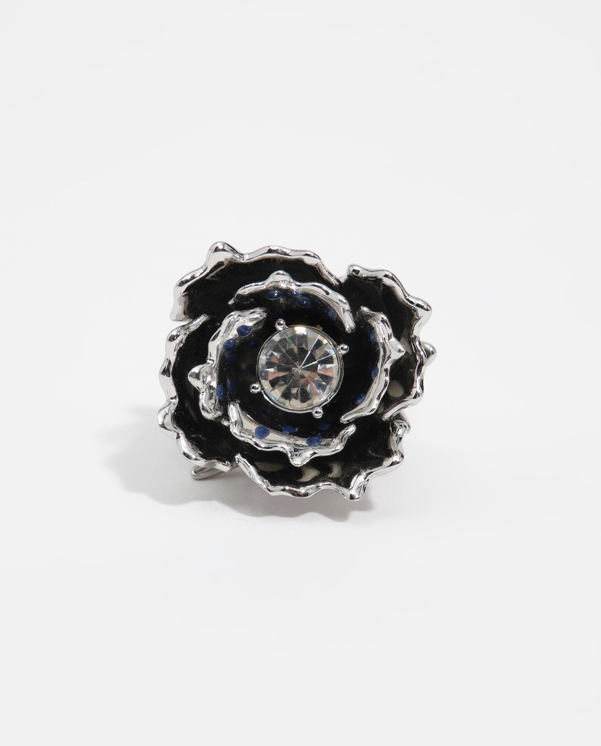 Anel Flor com Cristal Prateado-3
