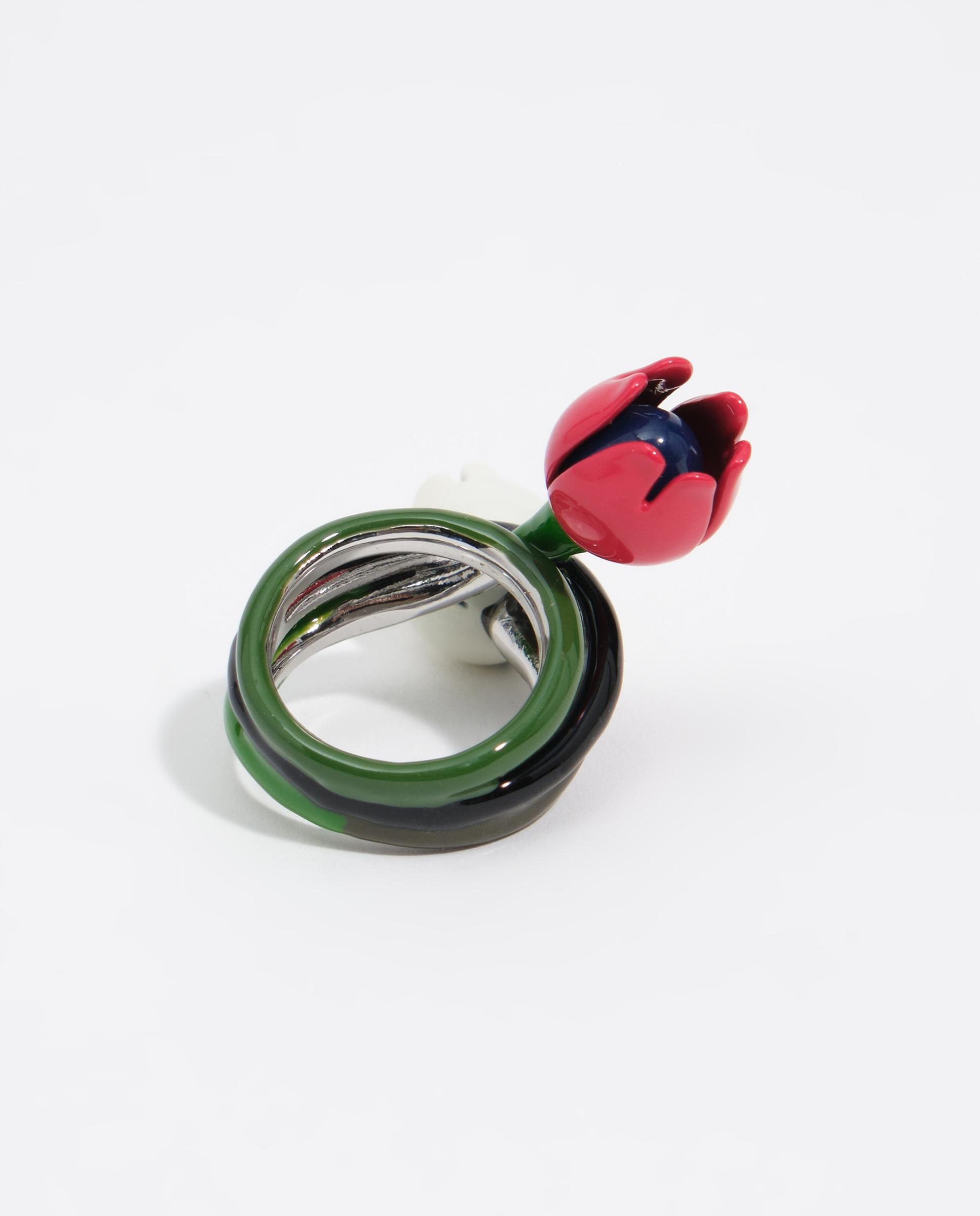 Anel Tulipas Esmaltadas Prateado-4