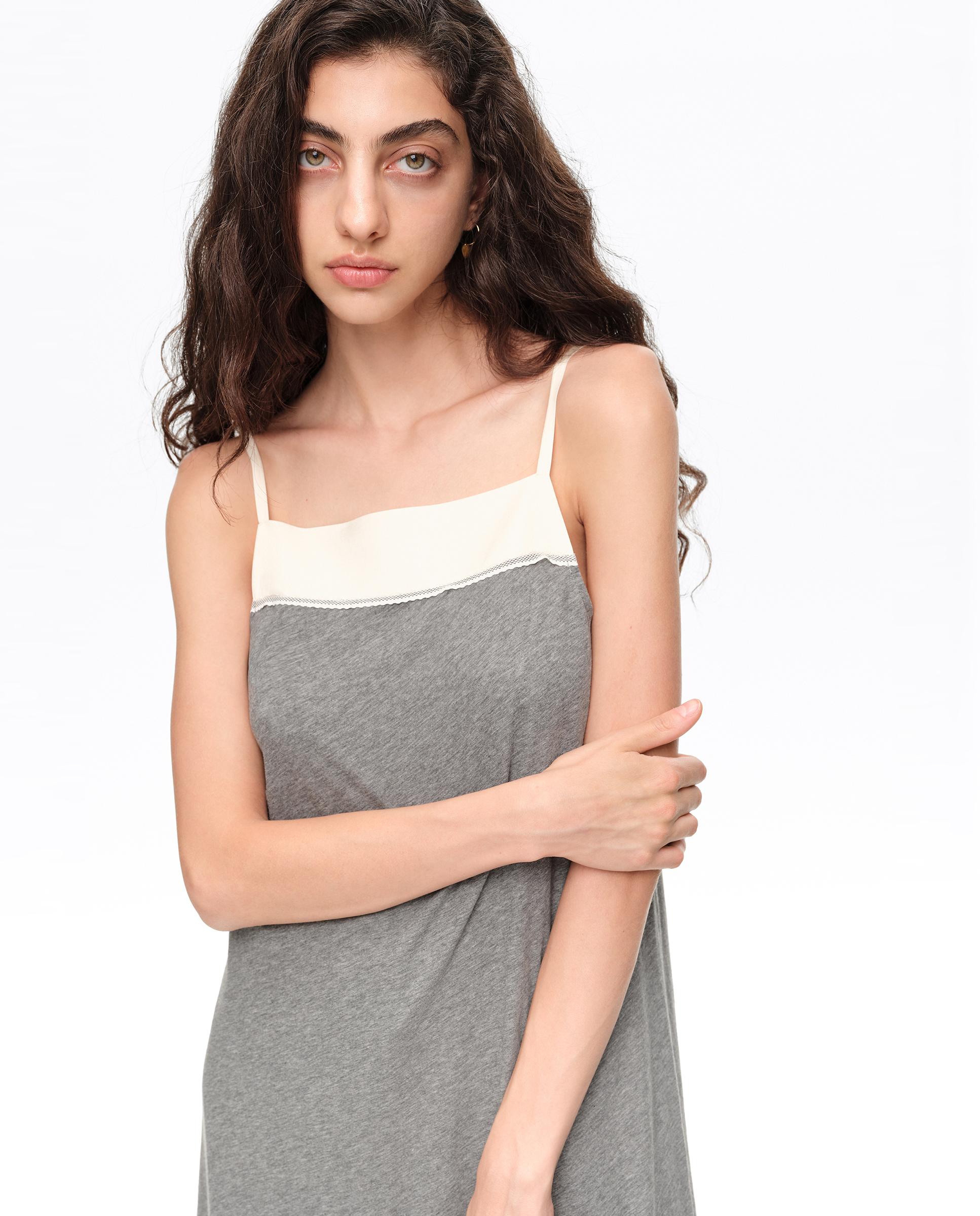Vestido Bimaterial Linha a Cinzento-claro-2