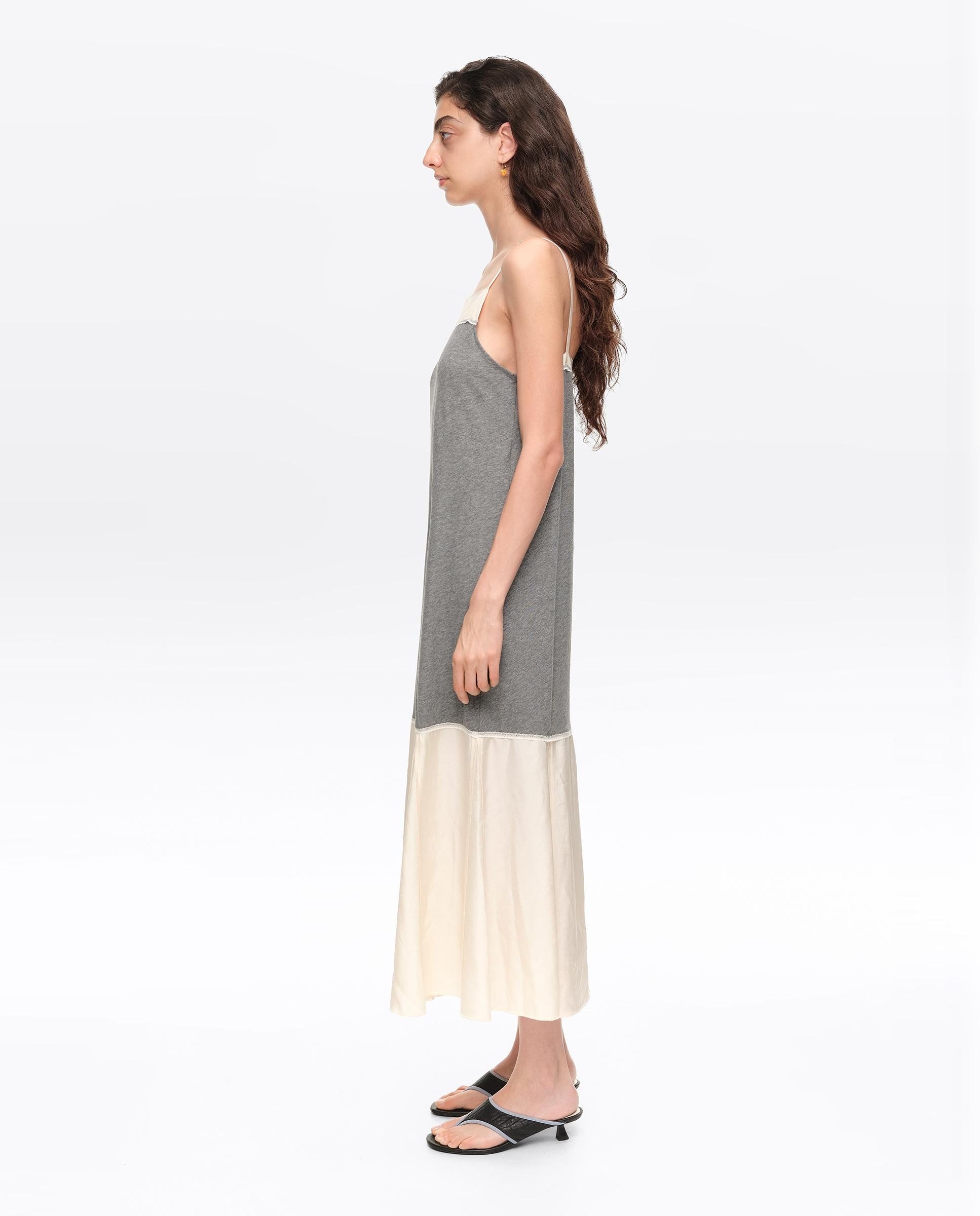 Vestido Bimaterial Linha a Cinzento-claro-4