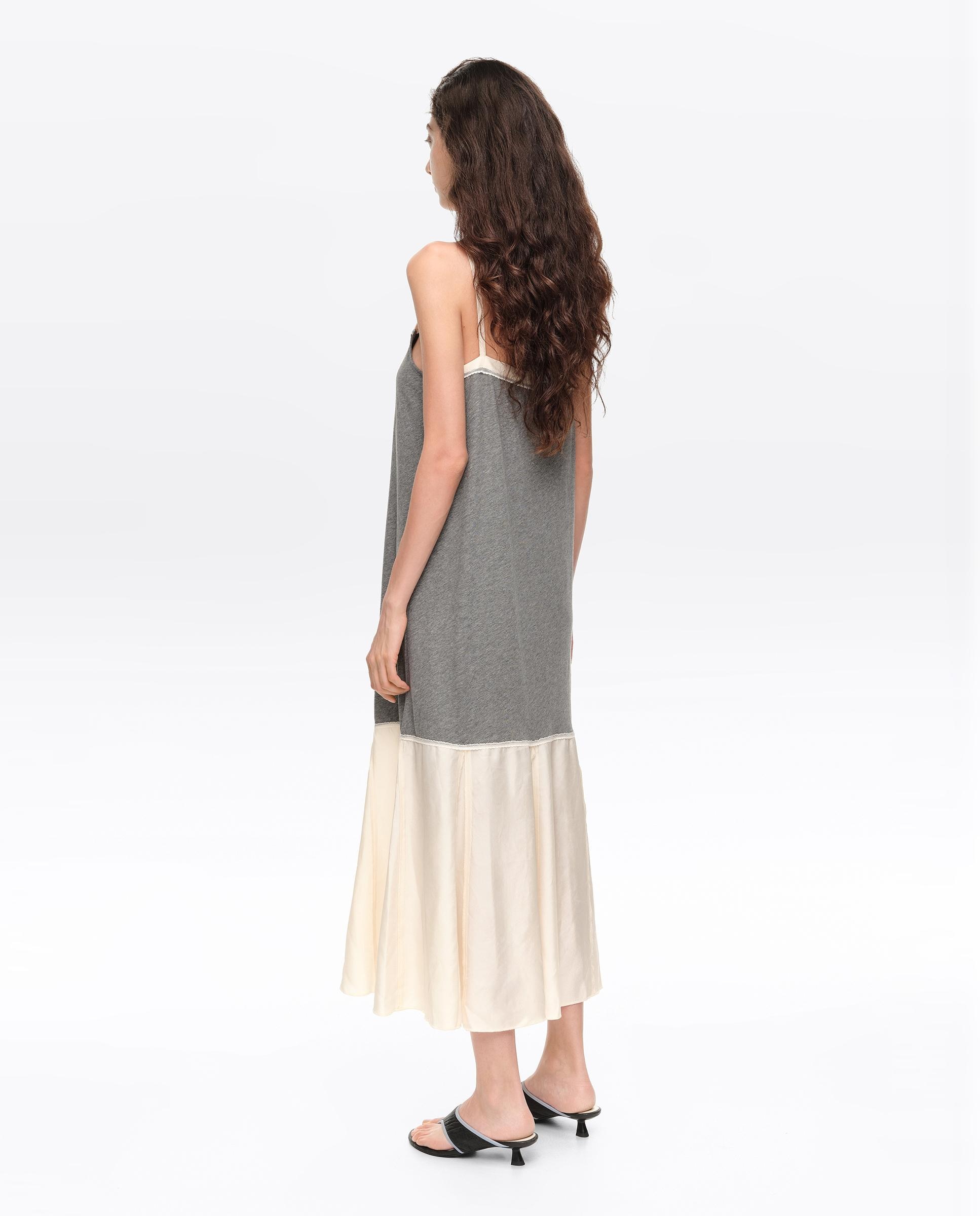 Vestido Bimaterial Linha a Cinzento-claro-5