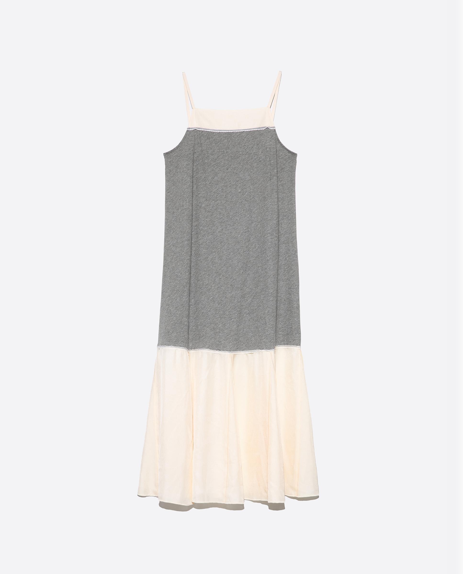 Vestido Bimaterial Linha a Cinzento-claro-6