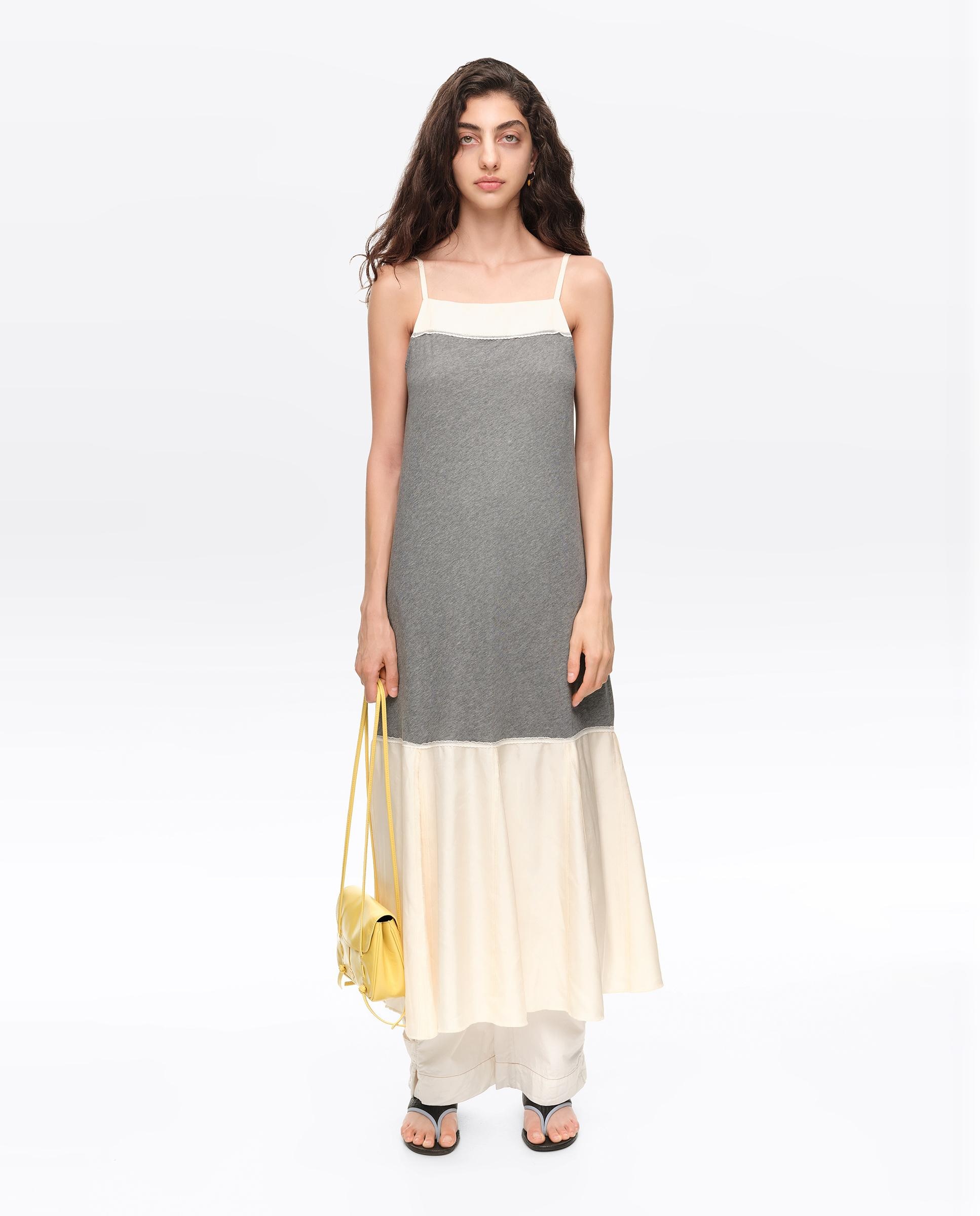 Vestido Bimaterial Linha a Cinzento-claro-7