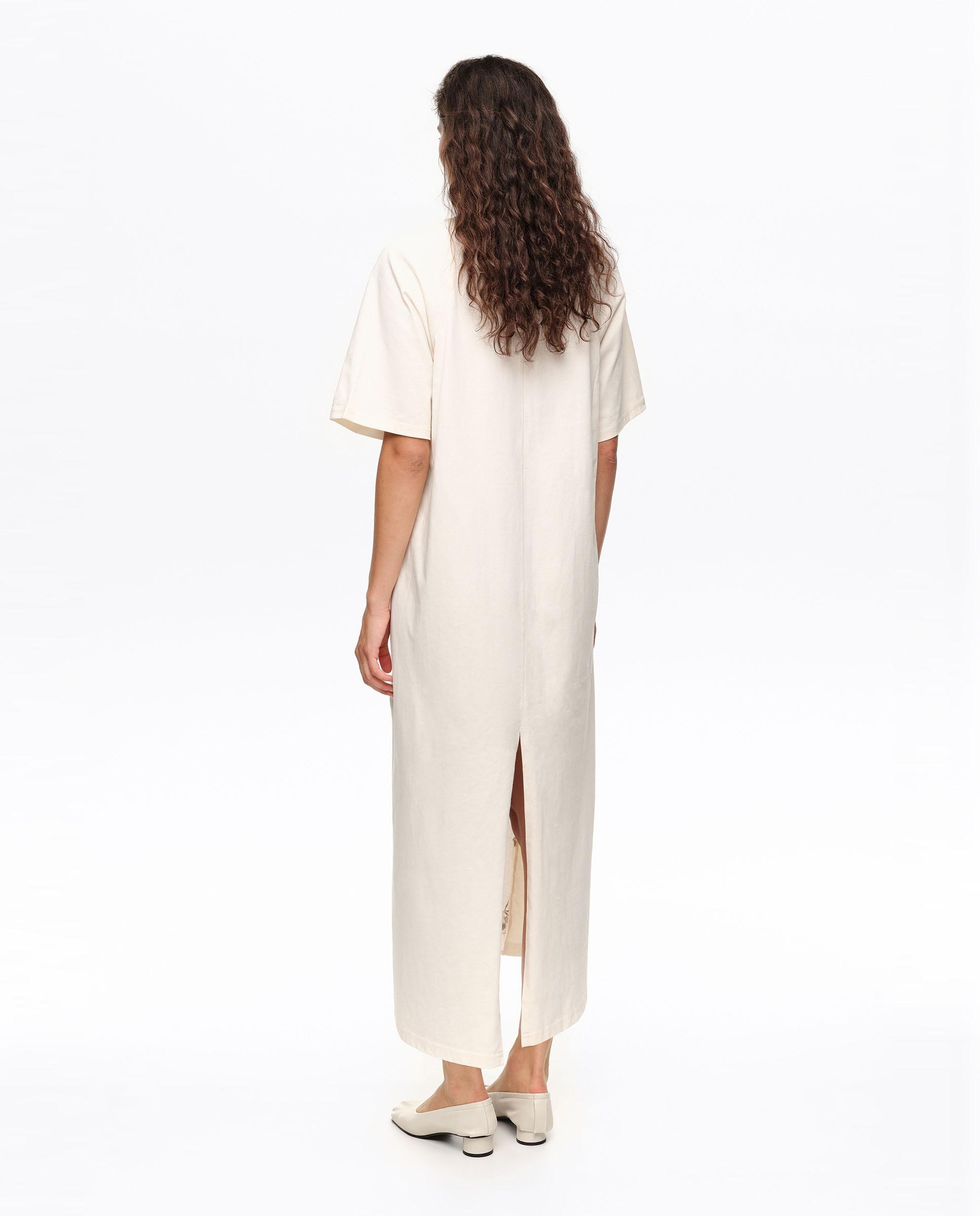 Vestido com Peitilho Estampado com Rendas Marfim-4