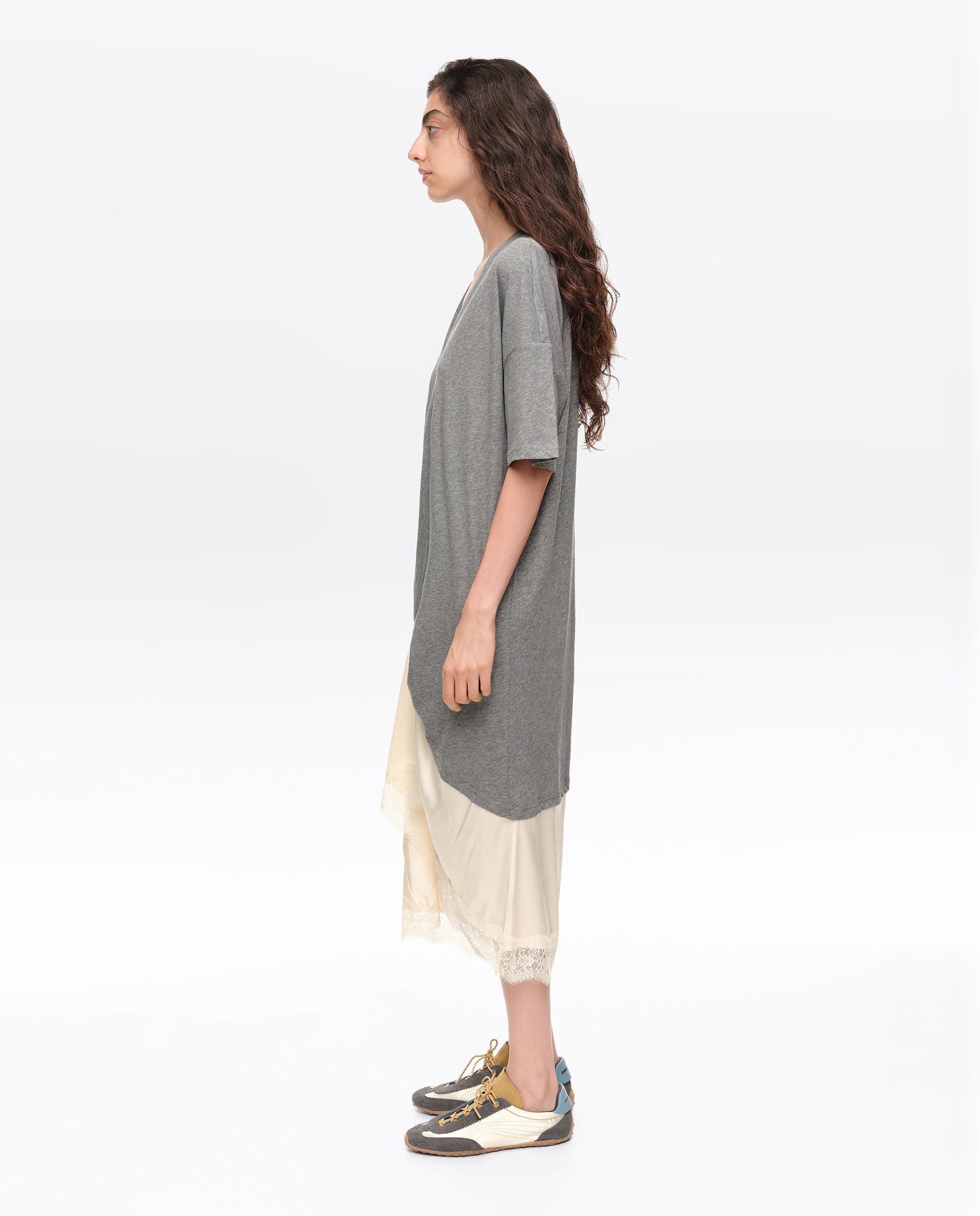 Vestido T-shirt Bimaterial com Nó Cinzento-claro-4