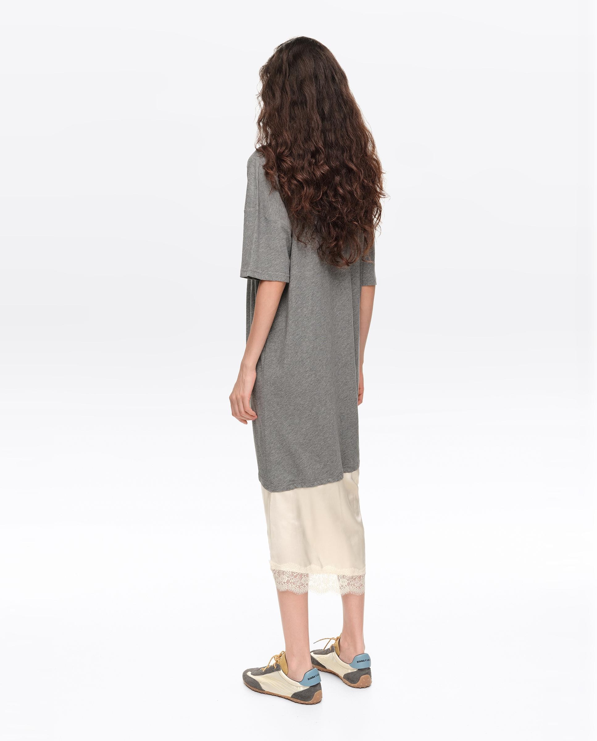 Vestido T-shirt Bimaterial com Nó Cinzento-claro-5
